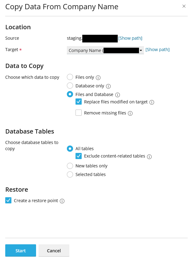 Cloning / Staging