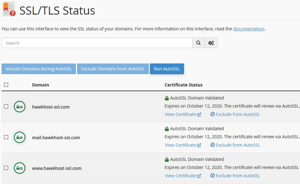 Hawk Host Let's Encrypt cPanel Interface