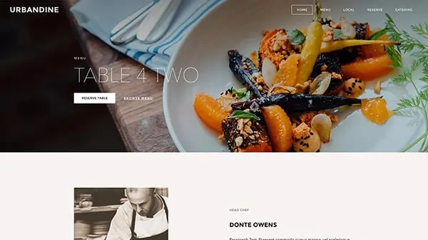 Screenshot of a Weebly theme for a restaurant showing a plate of food.