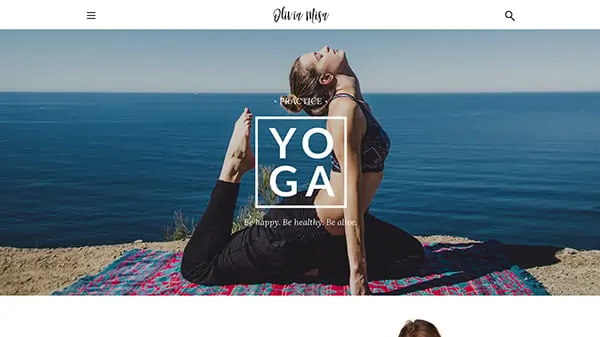 Screenshot of a Weebly theme for a yoga studio showing a woman in a yoga pose.