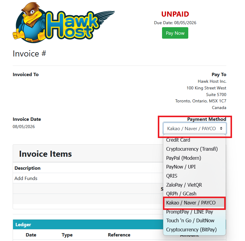 Select Kakao, Naver, or Payco