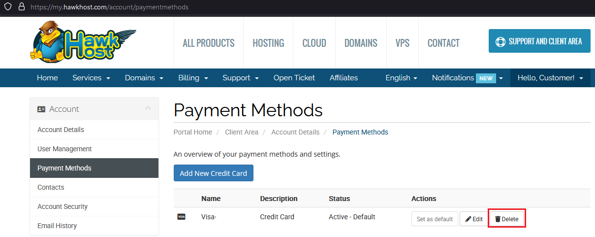 Delete Payment Method