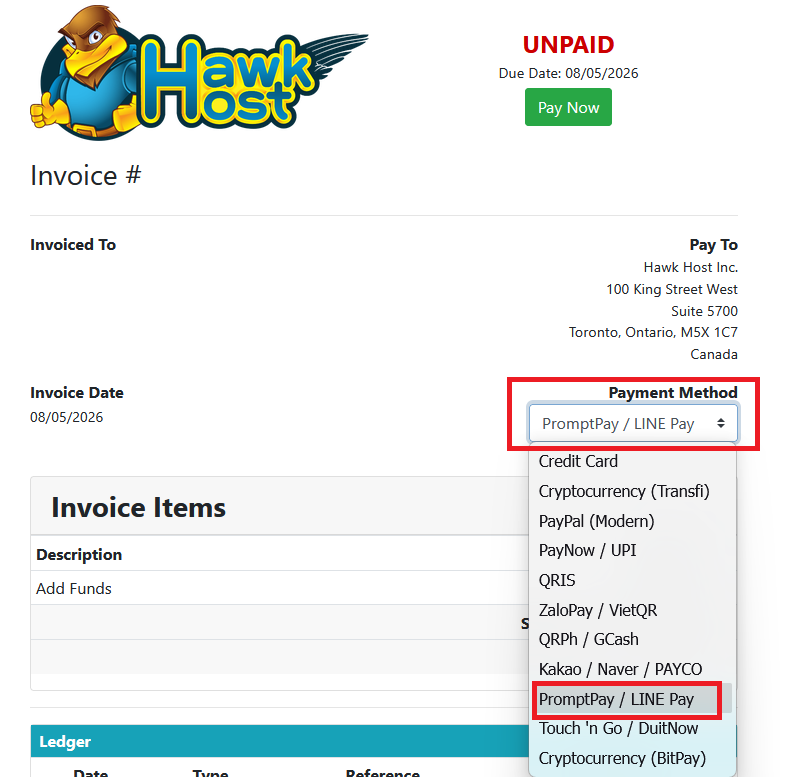Select PromptPay or LINE Pay