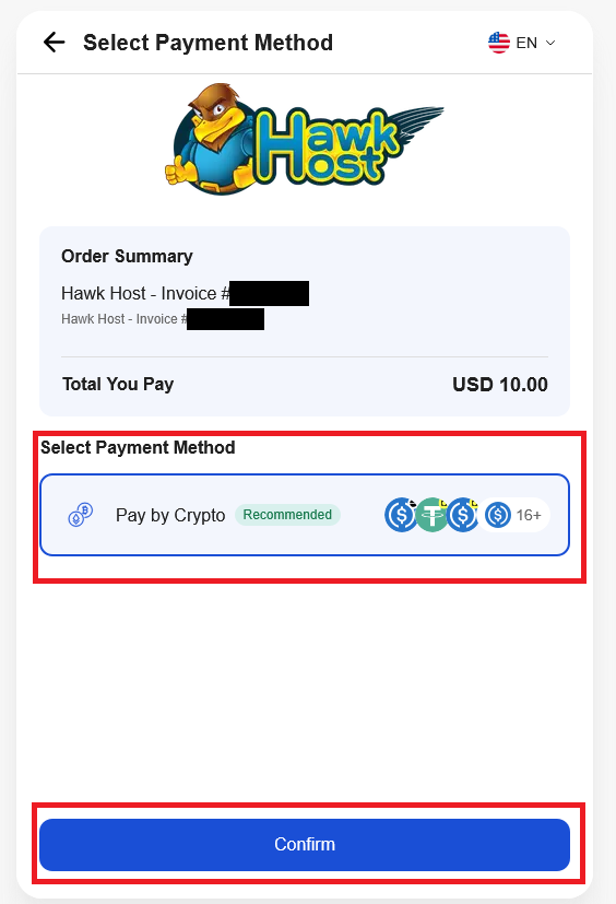 Select Pay by Crypto