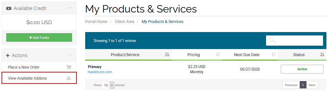 View Available Addons