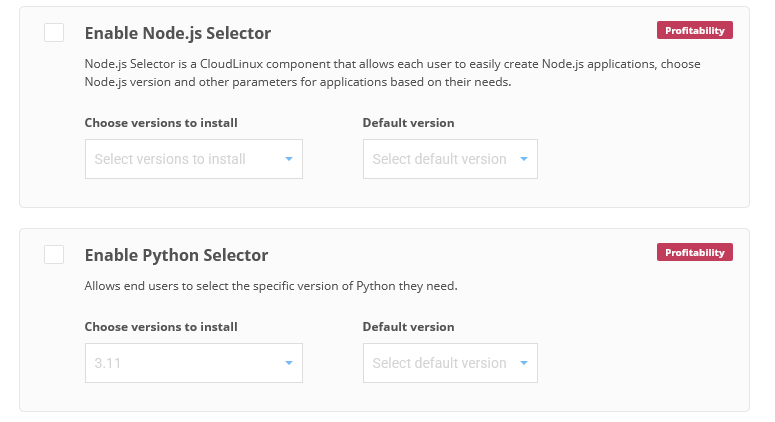 CloudLinux Wizard Node.js Python