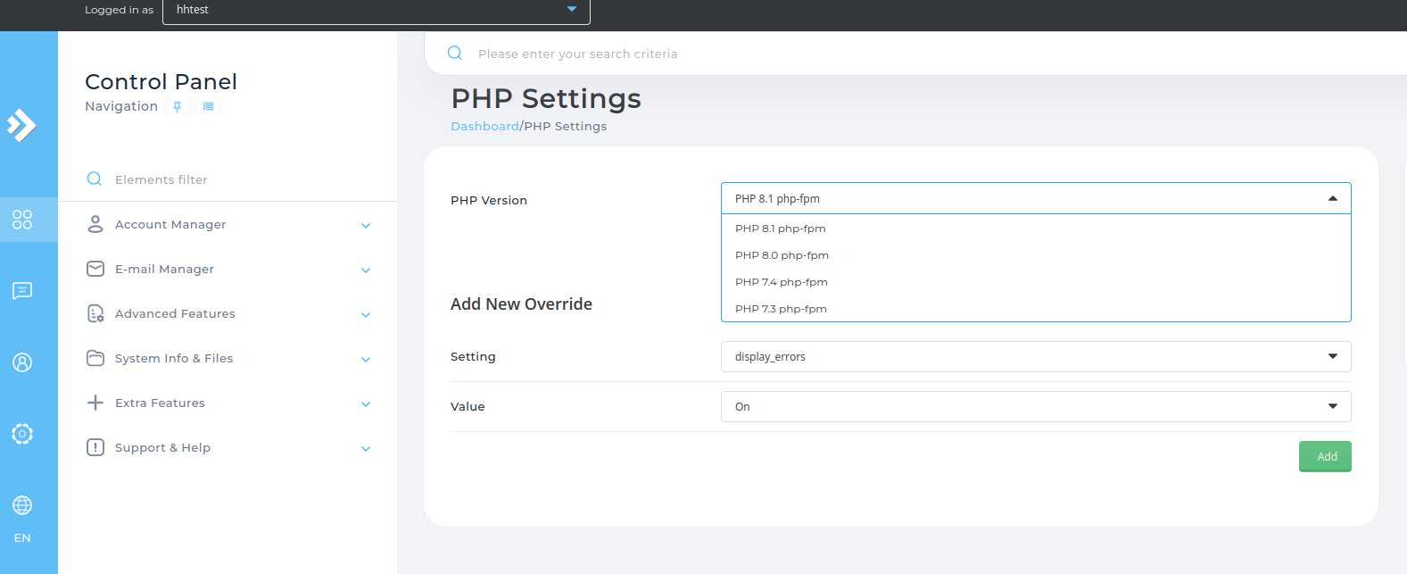 DirectAdmin MultiPHP Installed