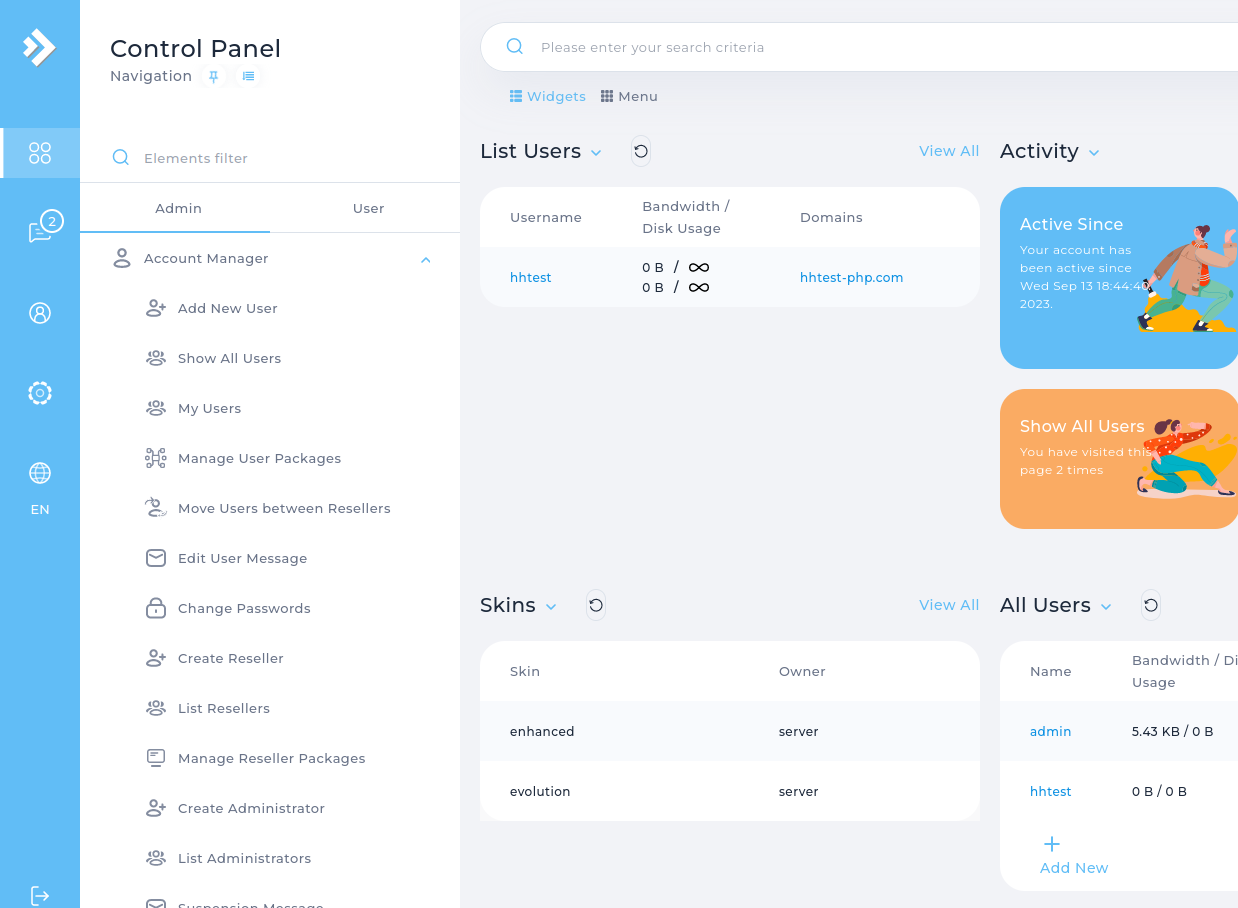 DirectAdmin Show All Users