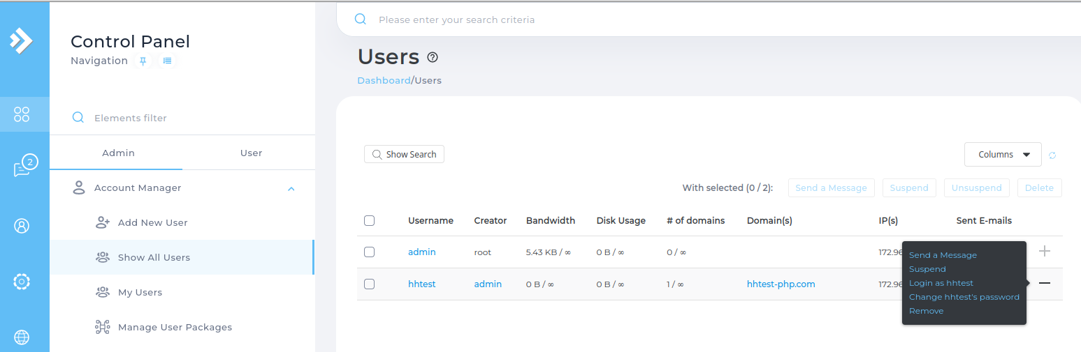 DirectAdmin Login as User