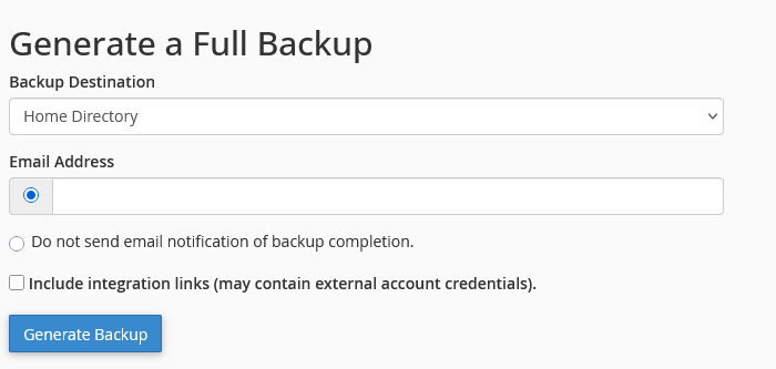 Generate full backup