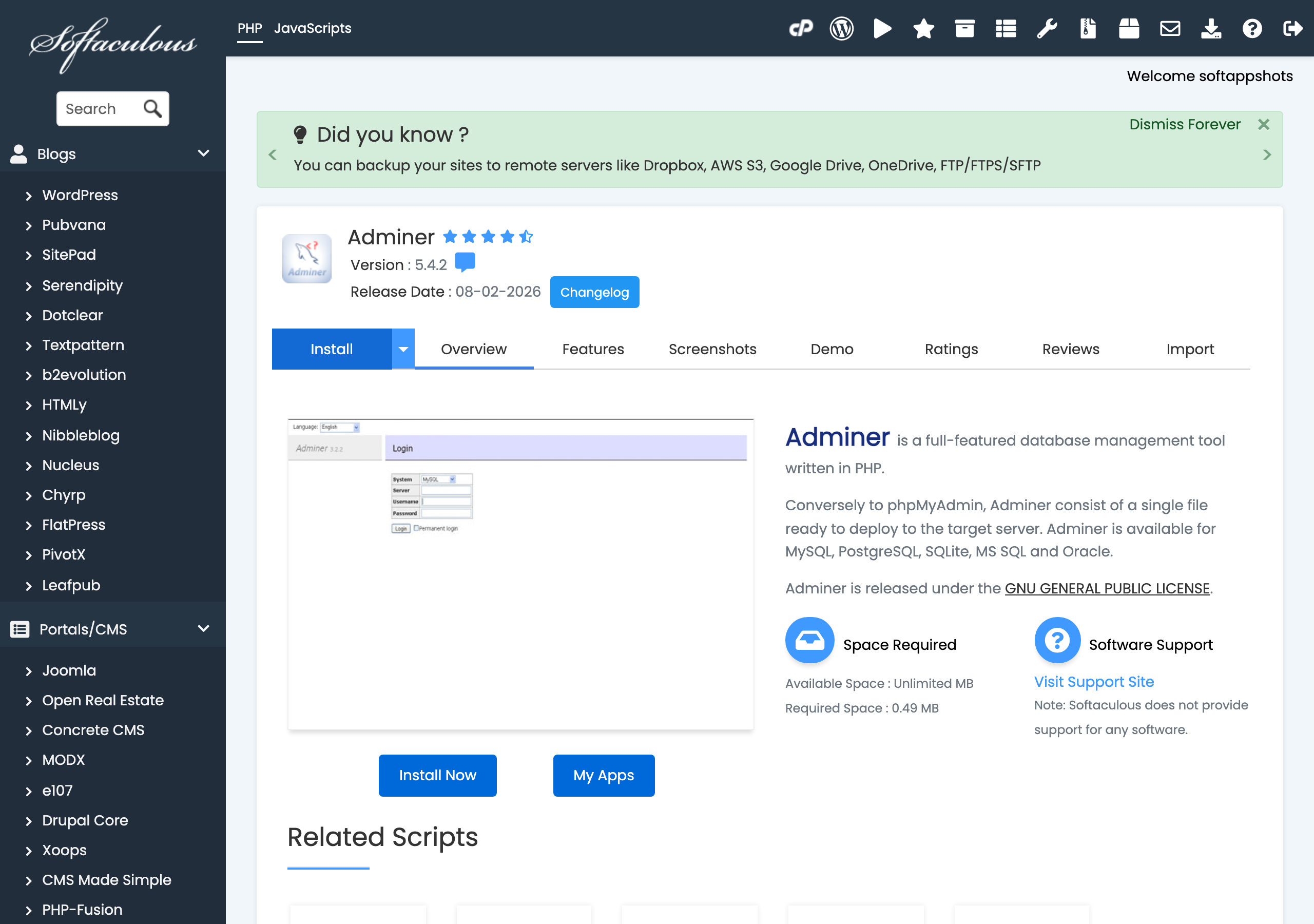 Adminer Install Options