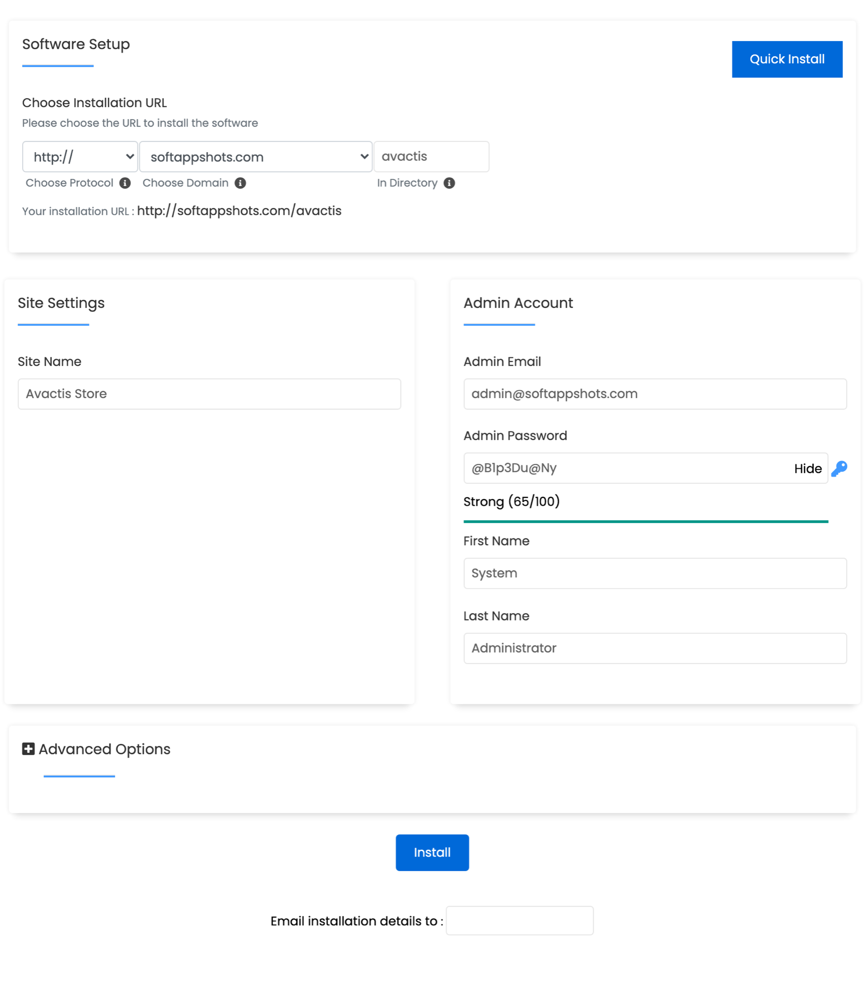 Avactis Install Options