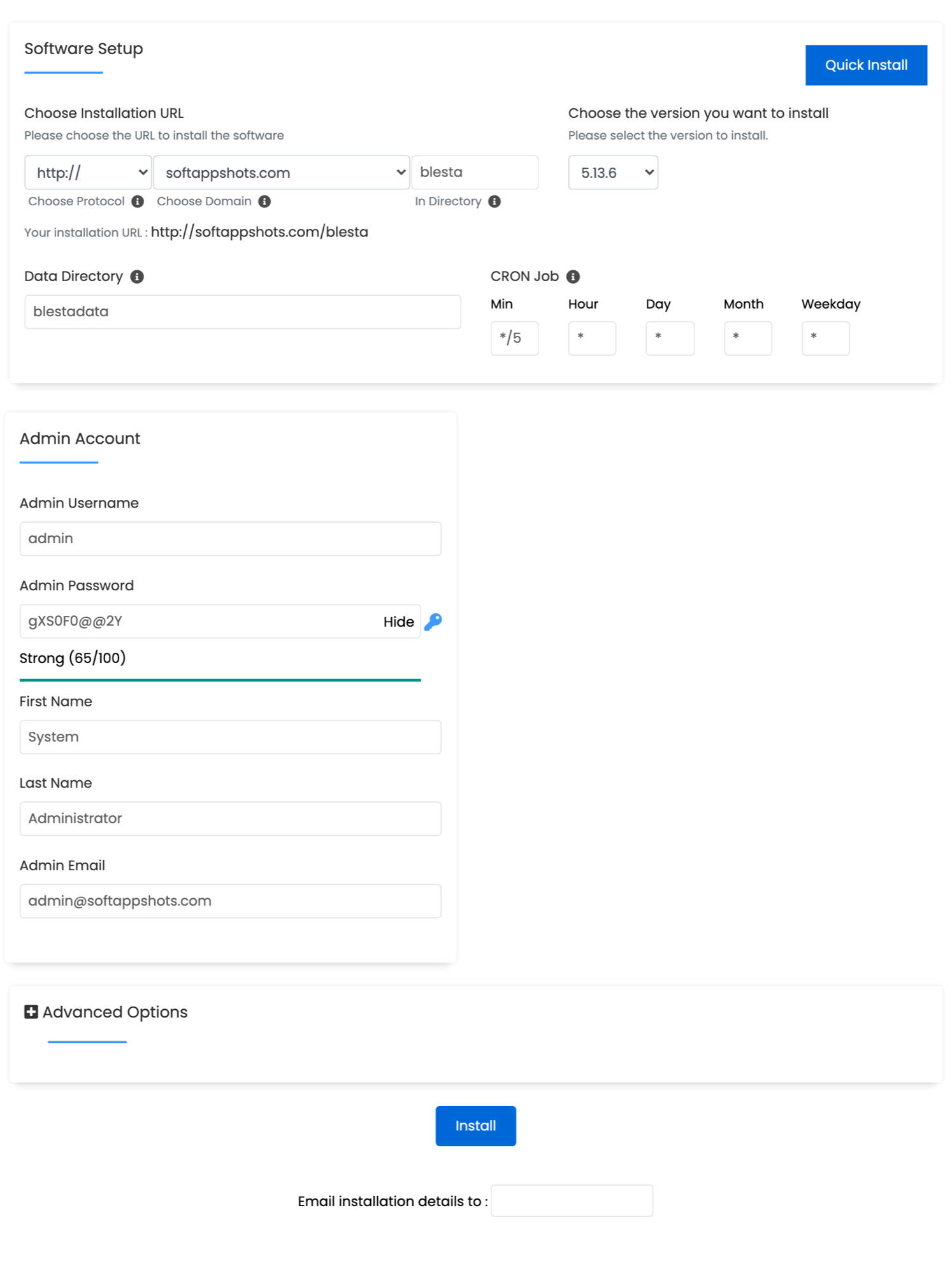 Blesta Install Options