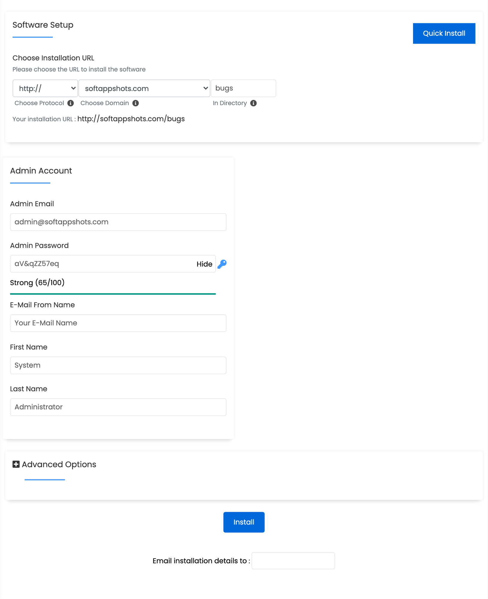 Bugs Install Options