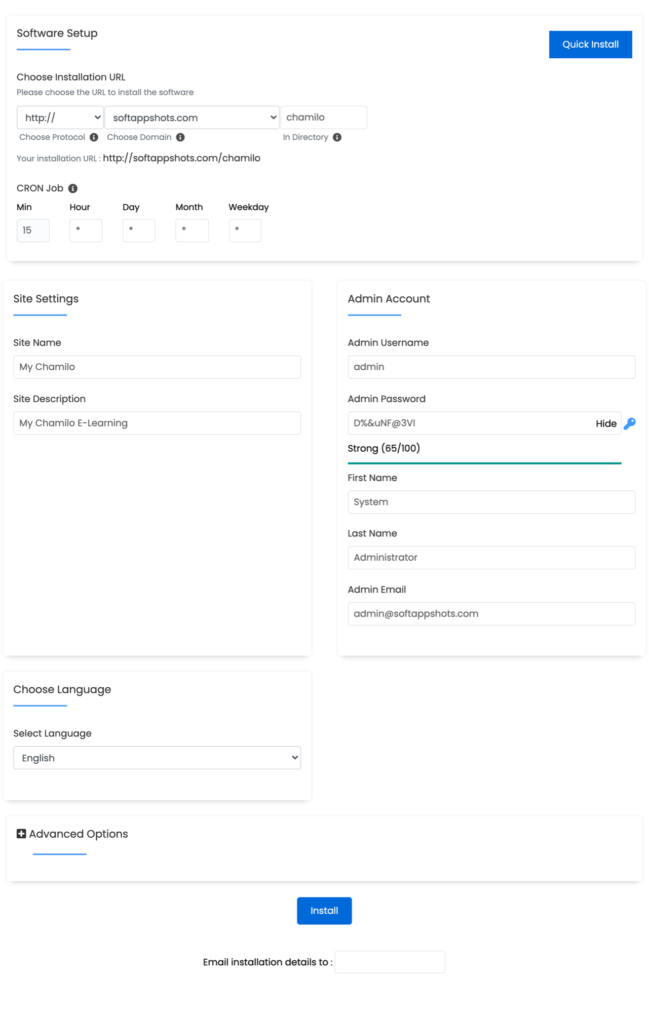 Chamilo Install Options