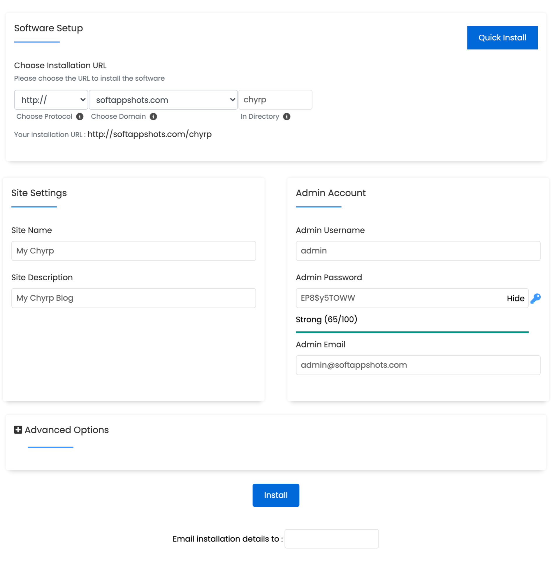 Chyrp Install Options