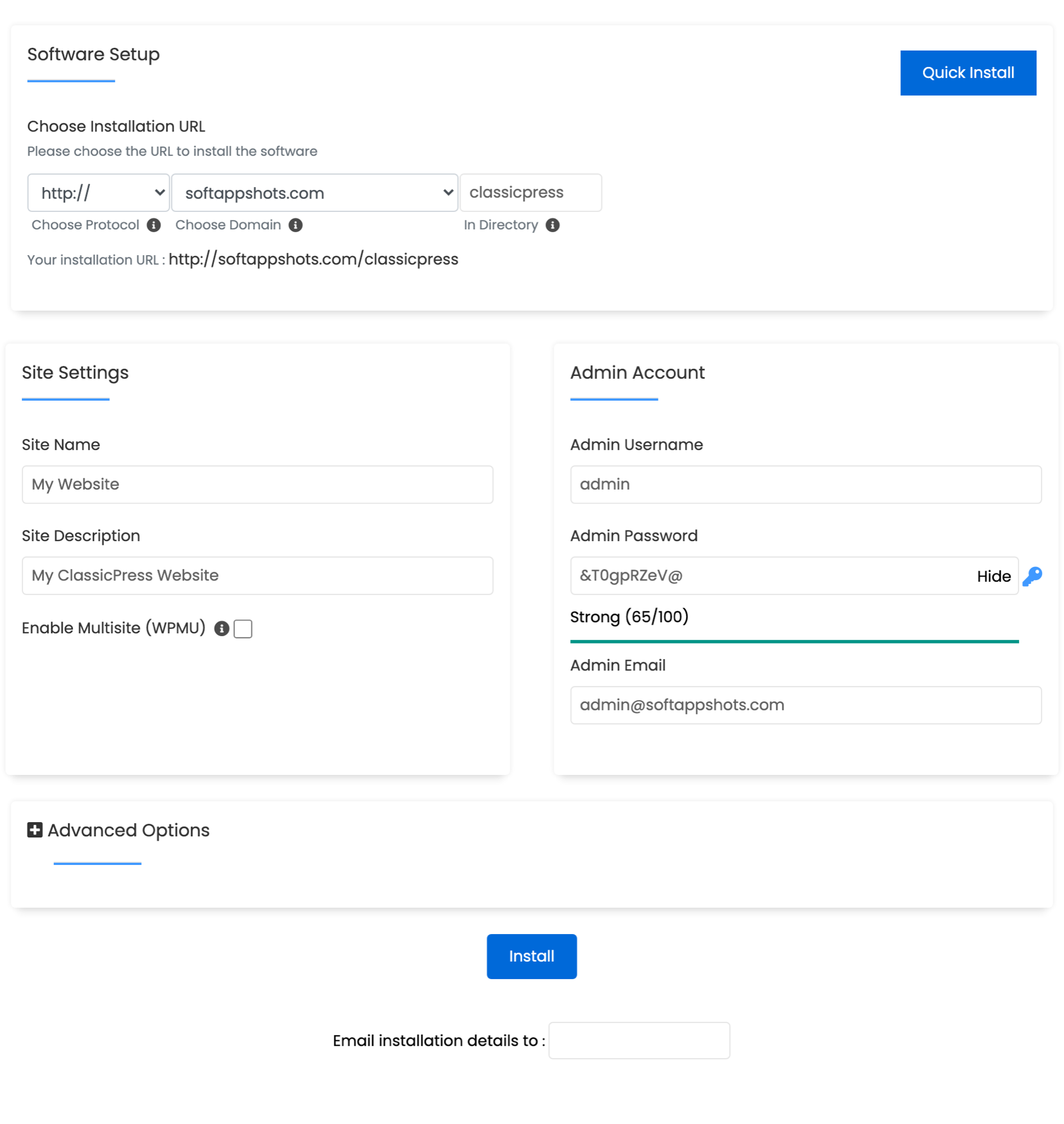 ClassicPress Install Options