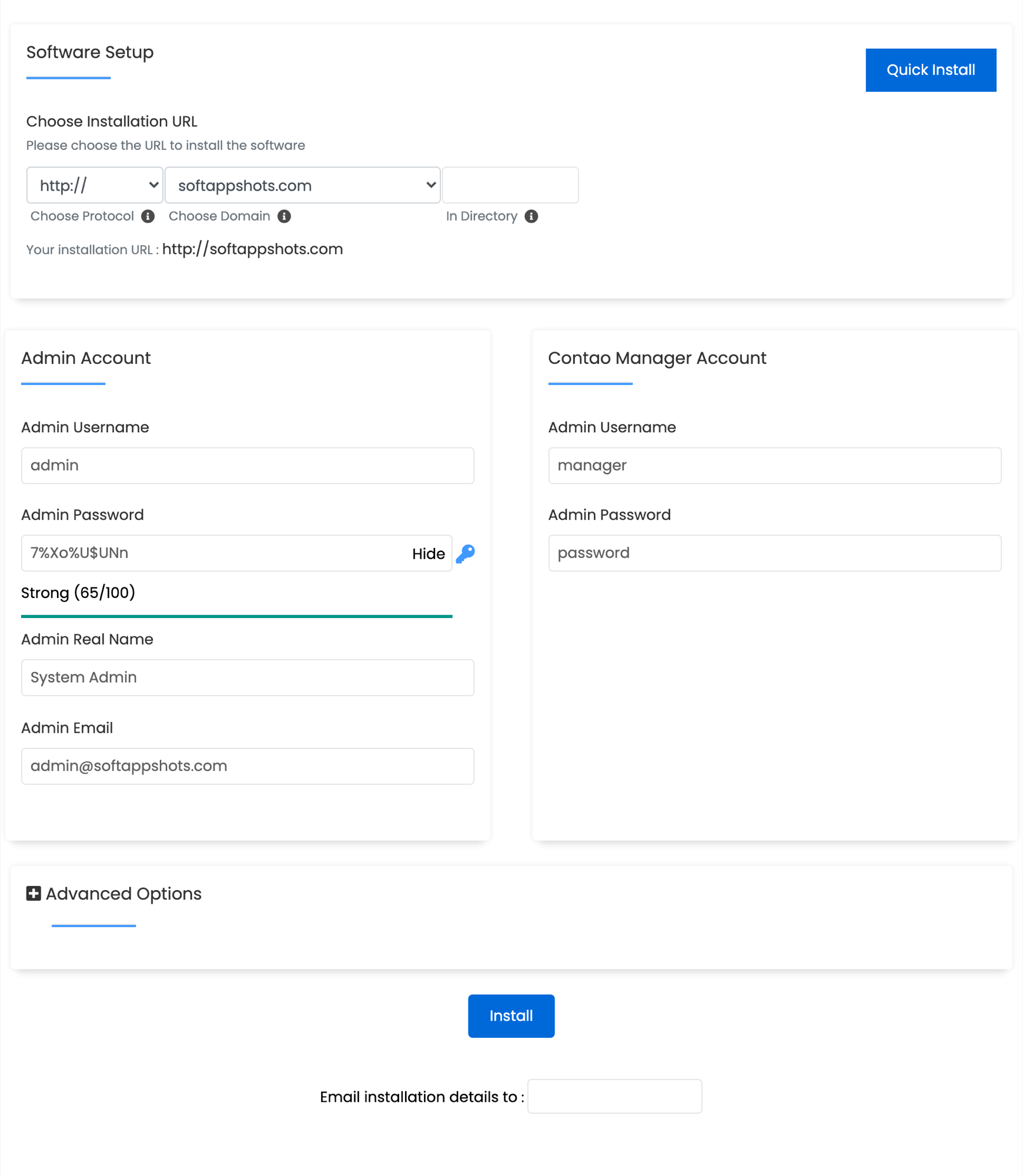 Contao Install Options