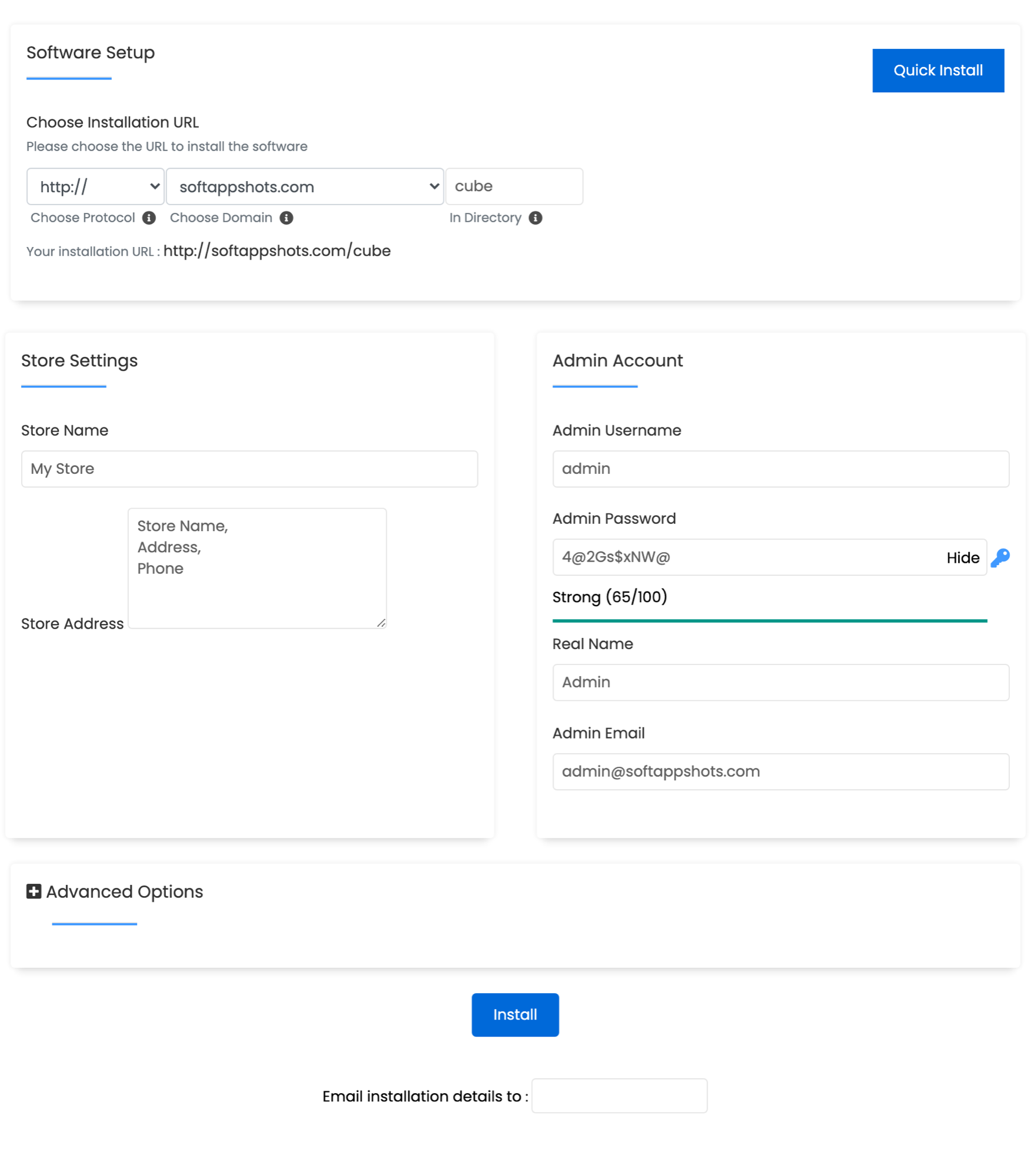 CubeCart Install Options