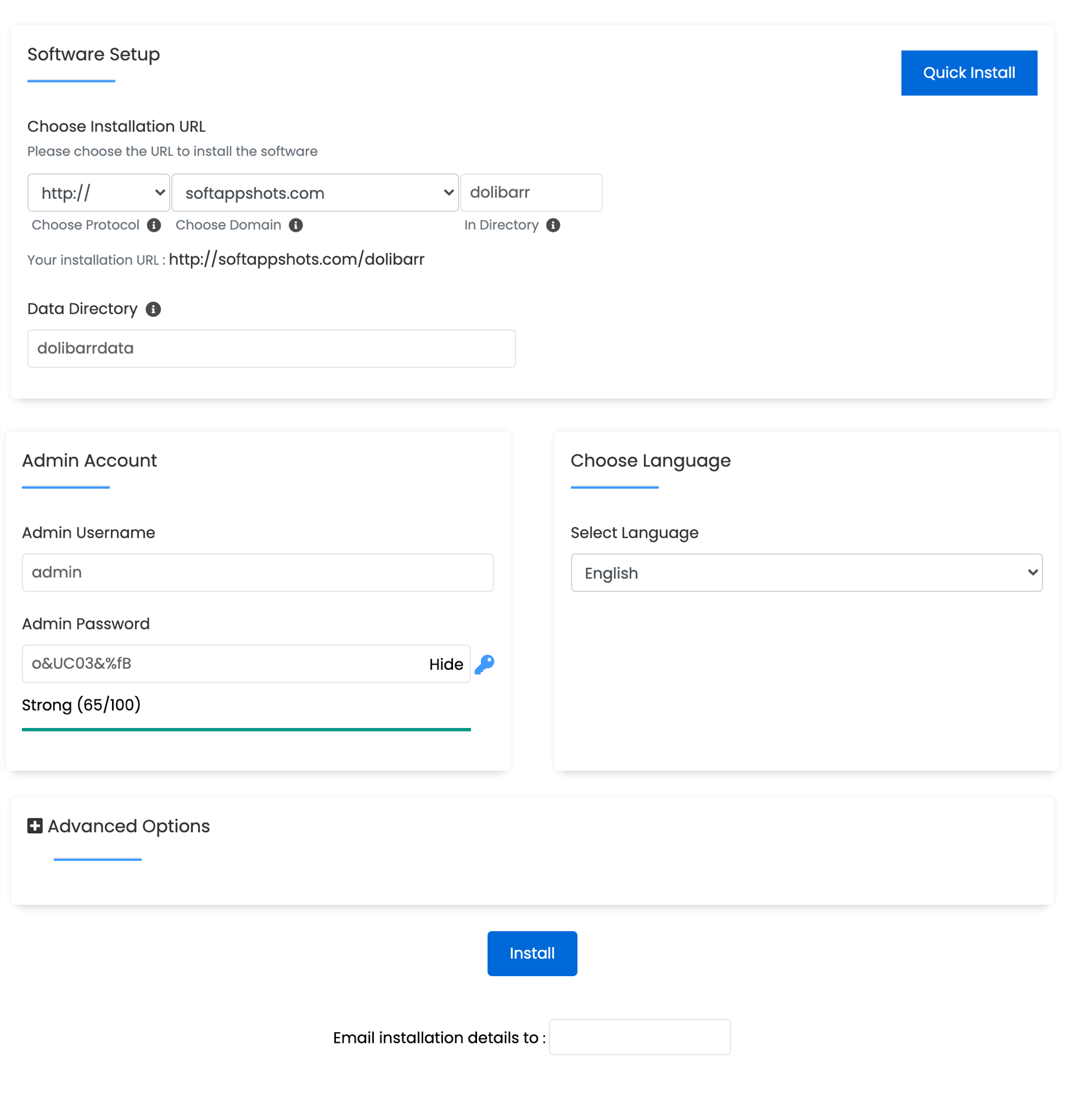 Dolibarr Install Options
