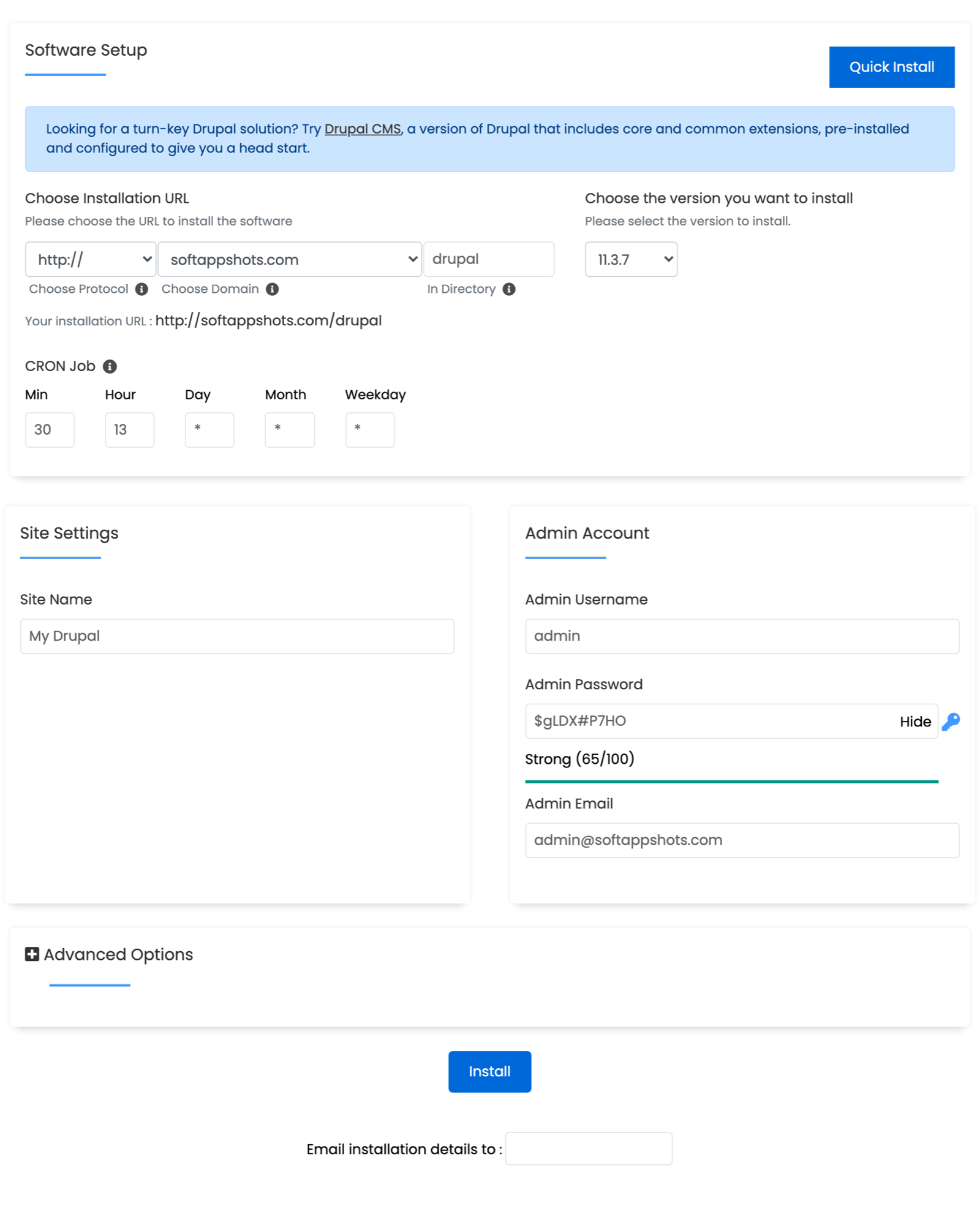 Drupal Core Install Options