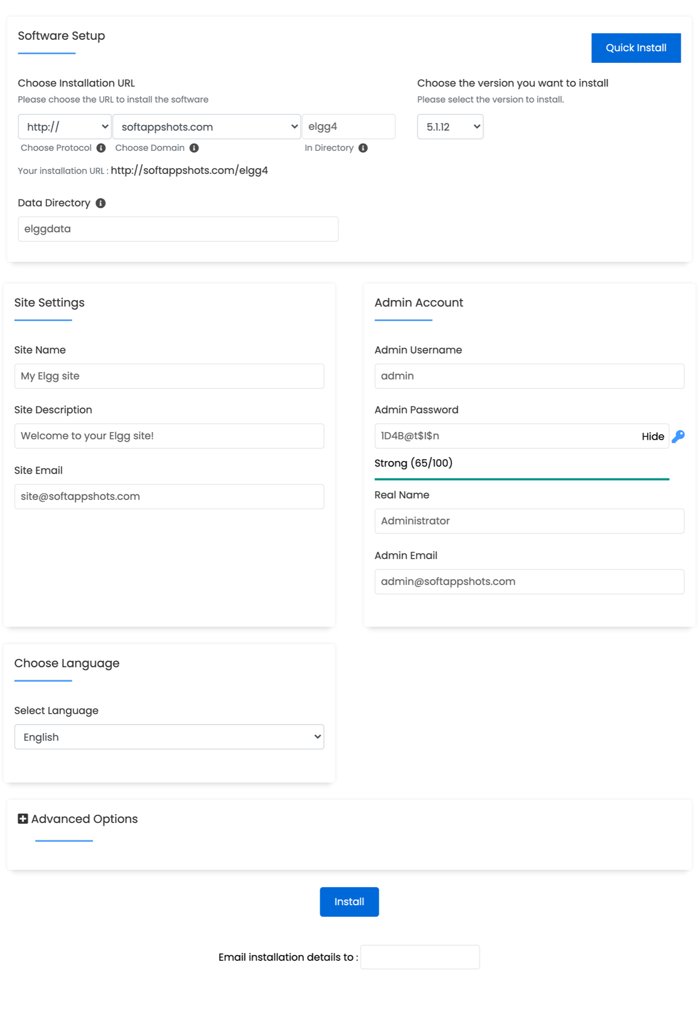 Elgg Install Options