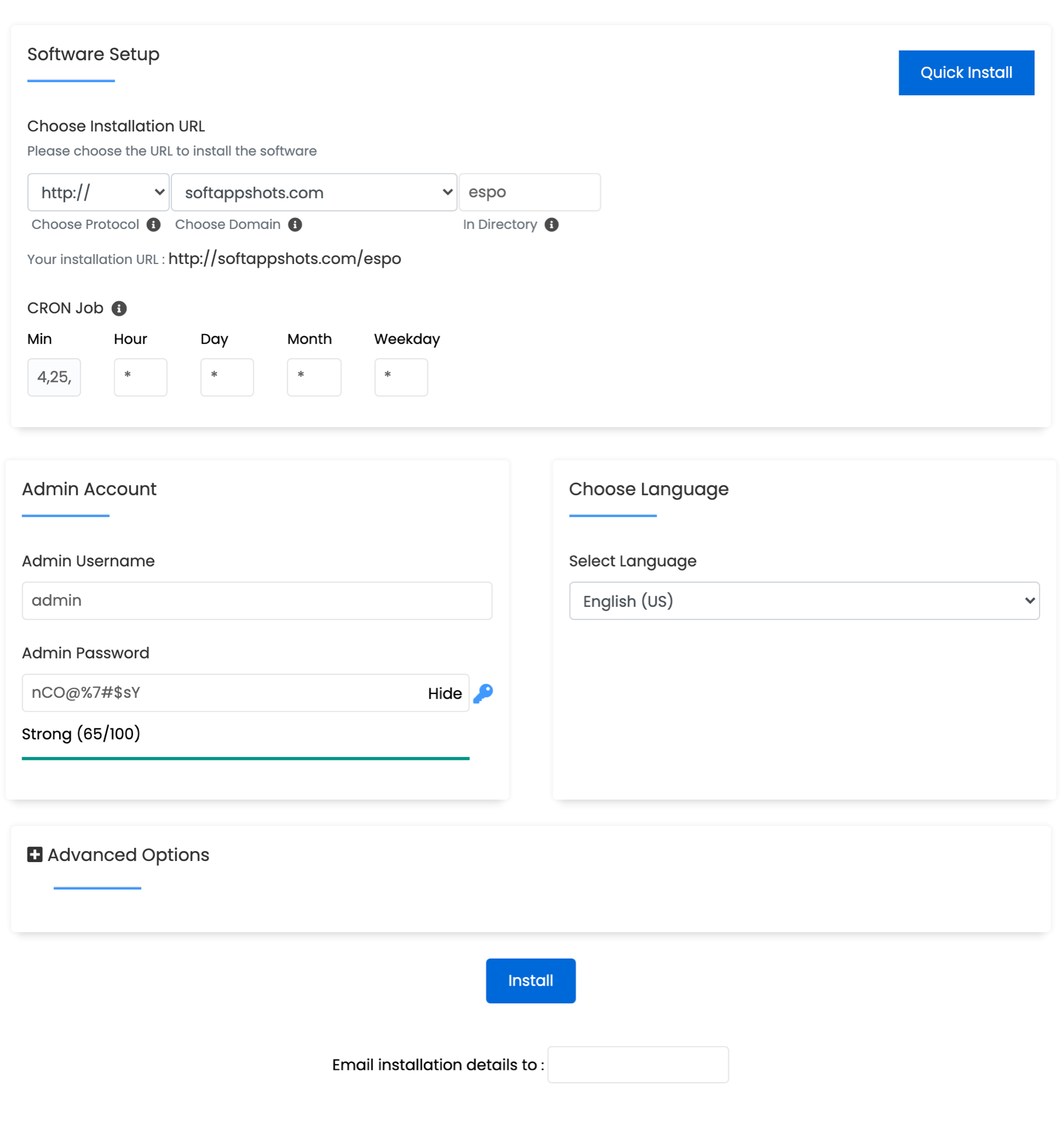 EspoCRM Install Options