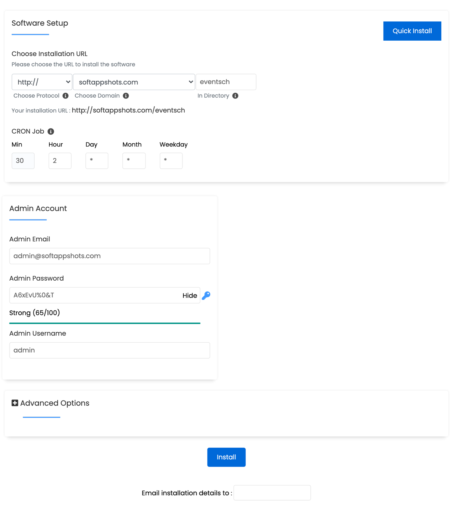 Event Schedule Install Options
