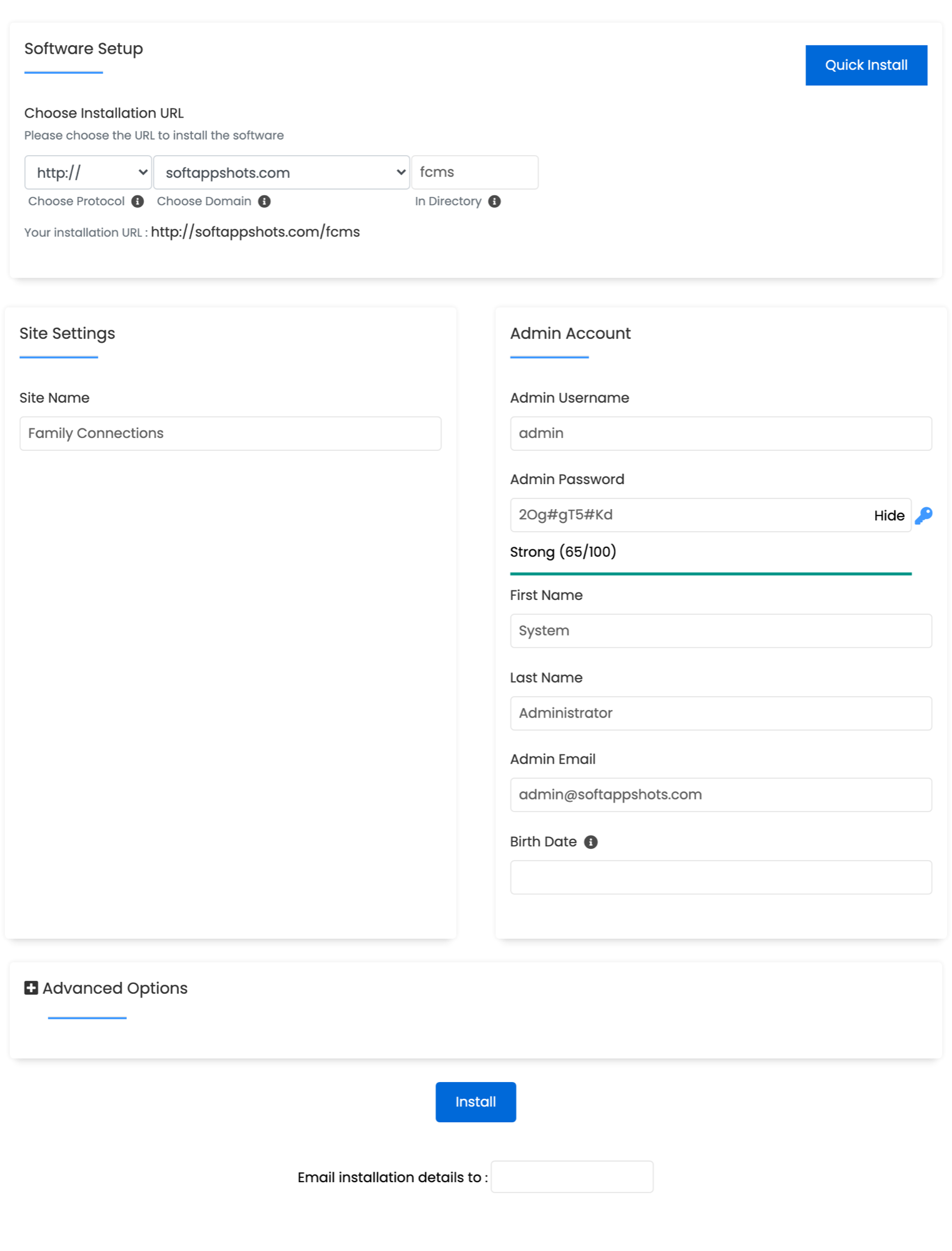Family Connections Install Options