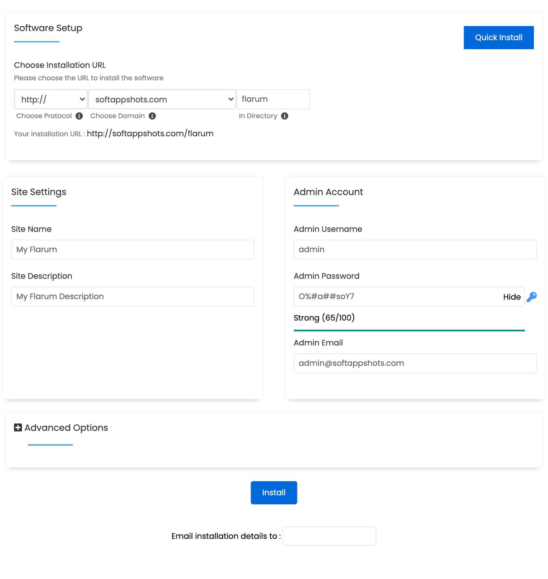 Flarum Install Options