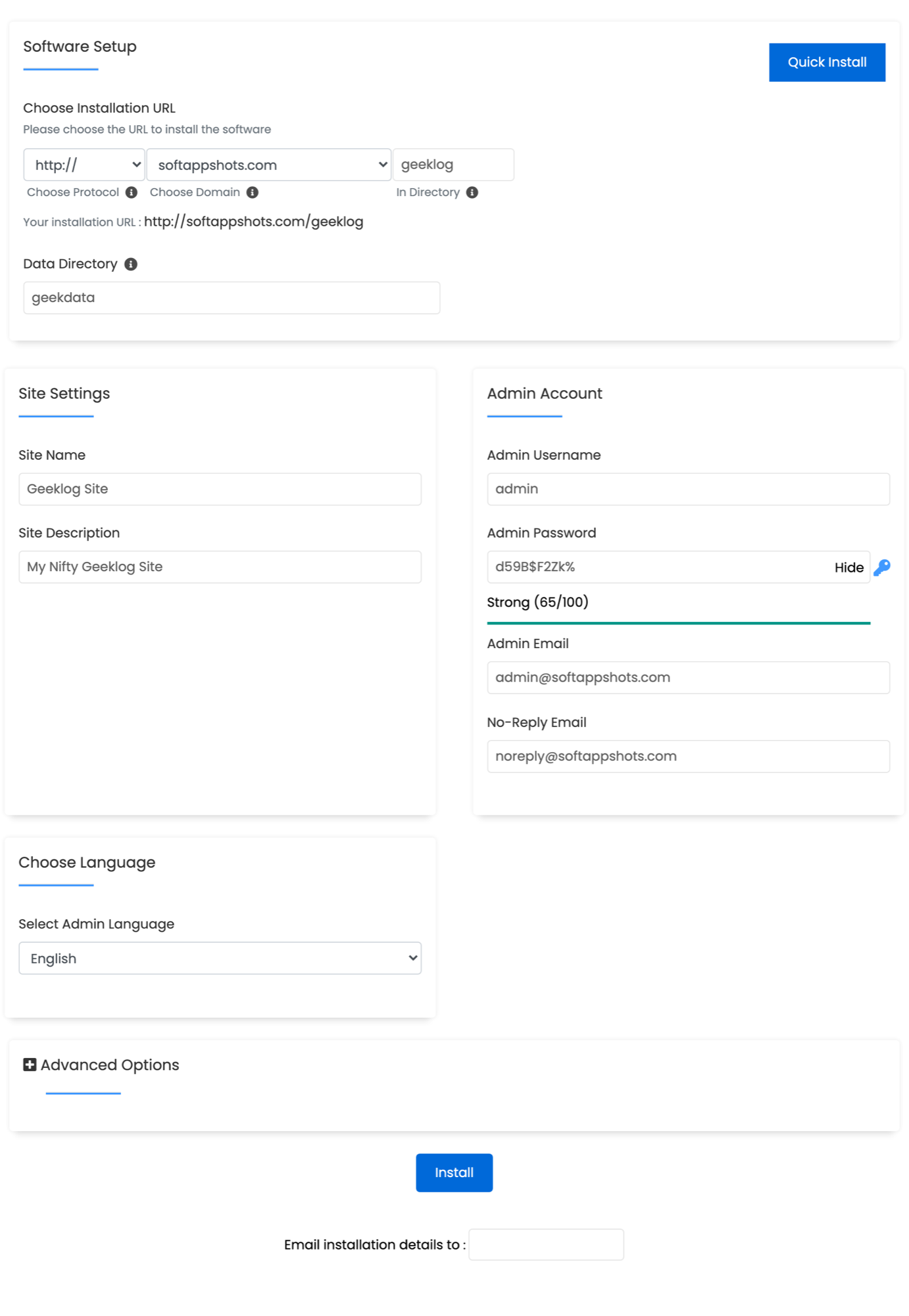 Geeklog Install Options
