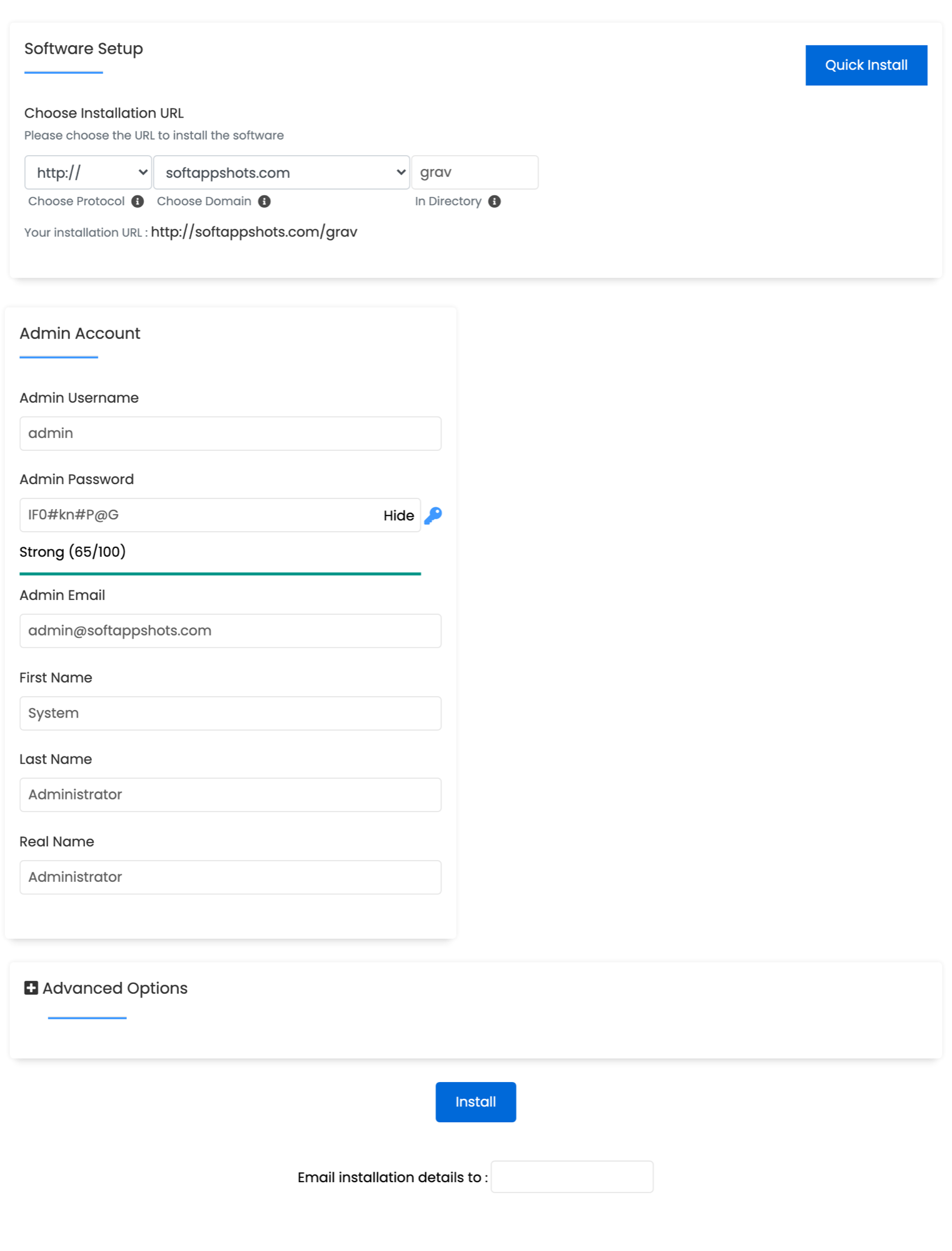 GRAV Install Options