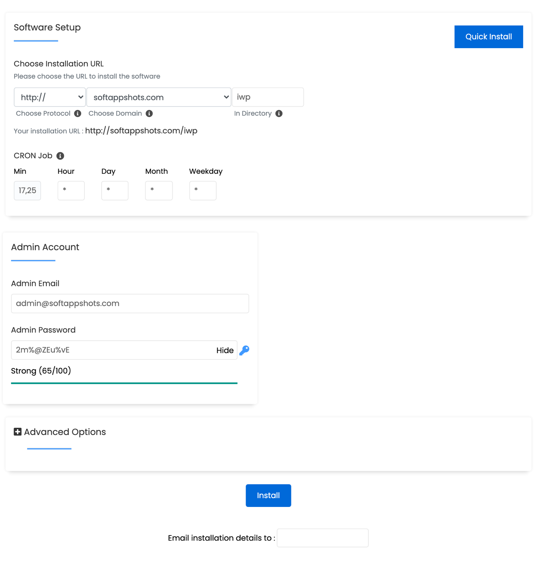 InfiniteWP Install Options