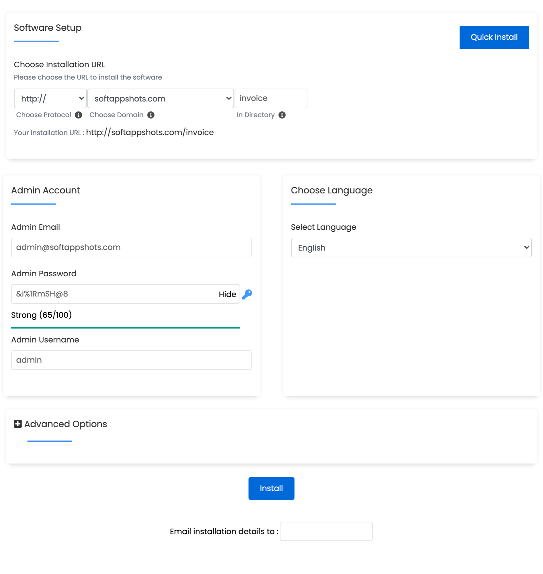 InvoicePlane Install Options