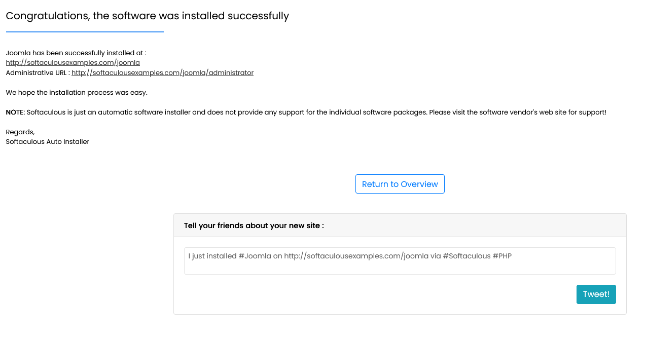 Joomla installation success