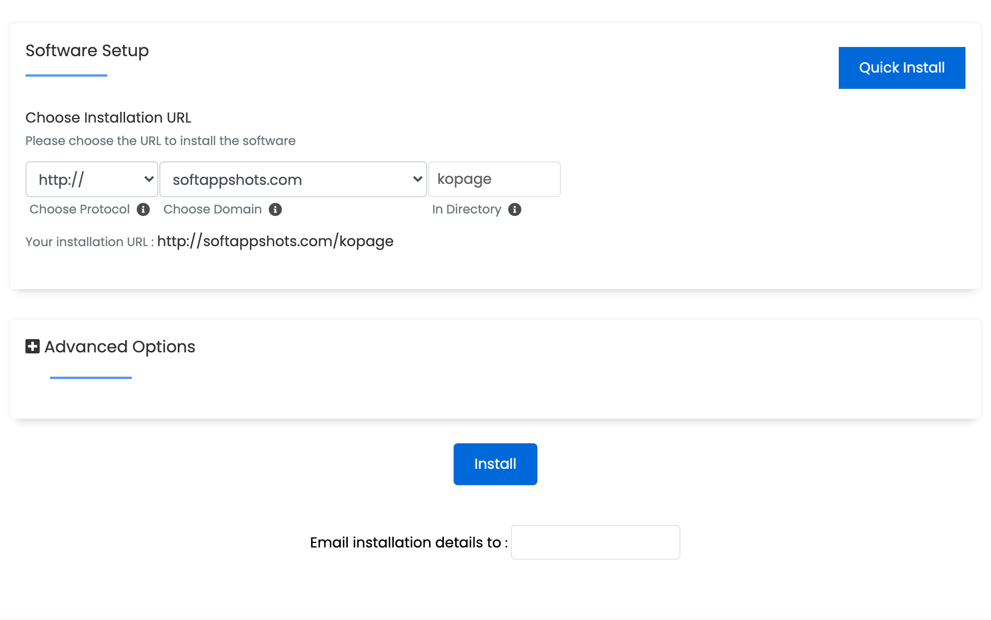 Kopage Install Options