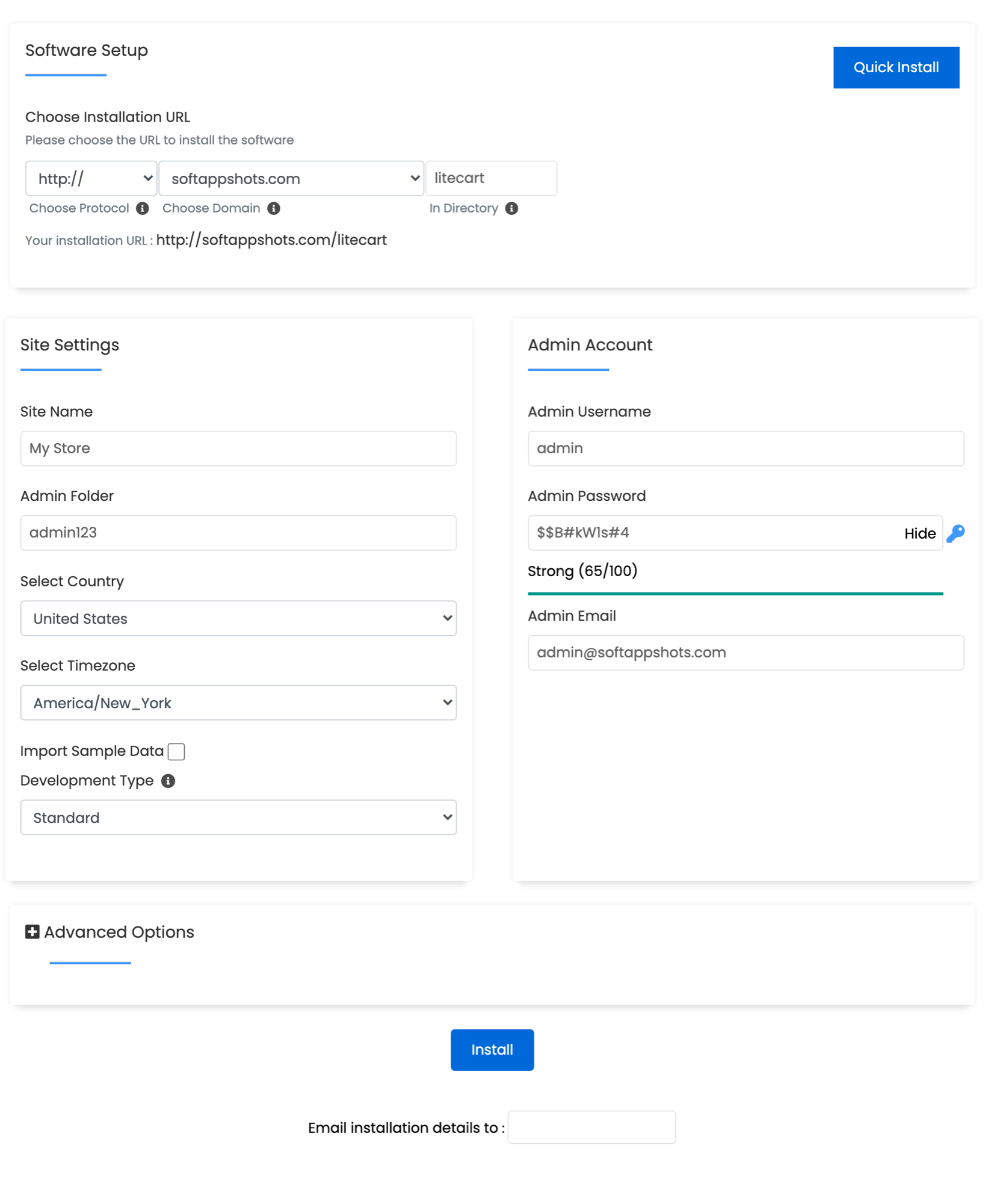 LiteCart Install Options
