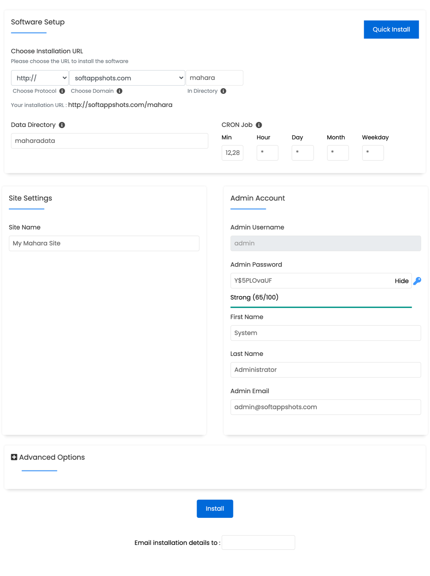 Mahara Install Options
