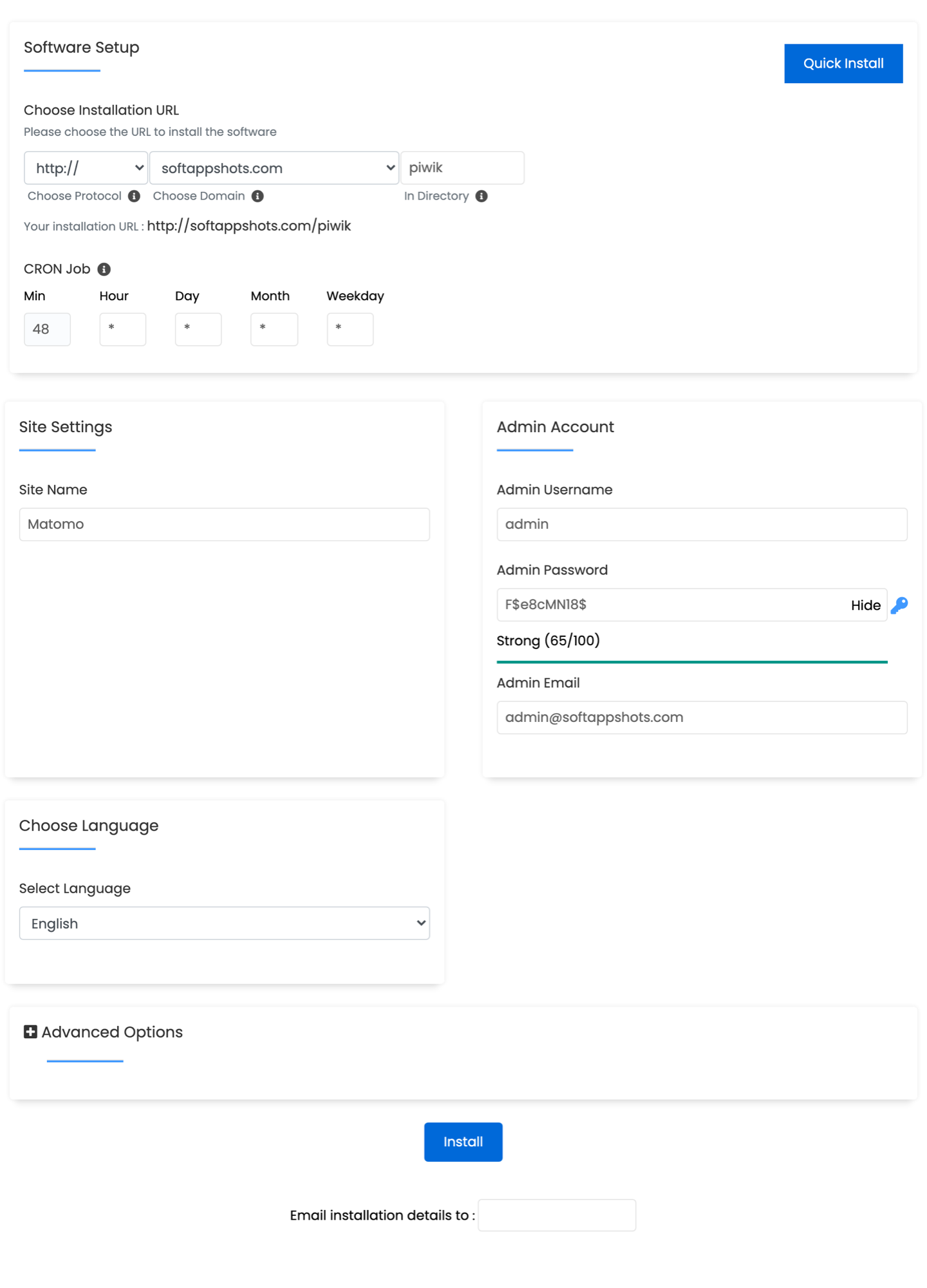 Matomo Install Options
