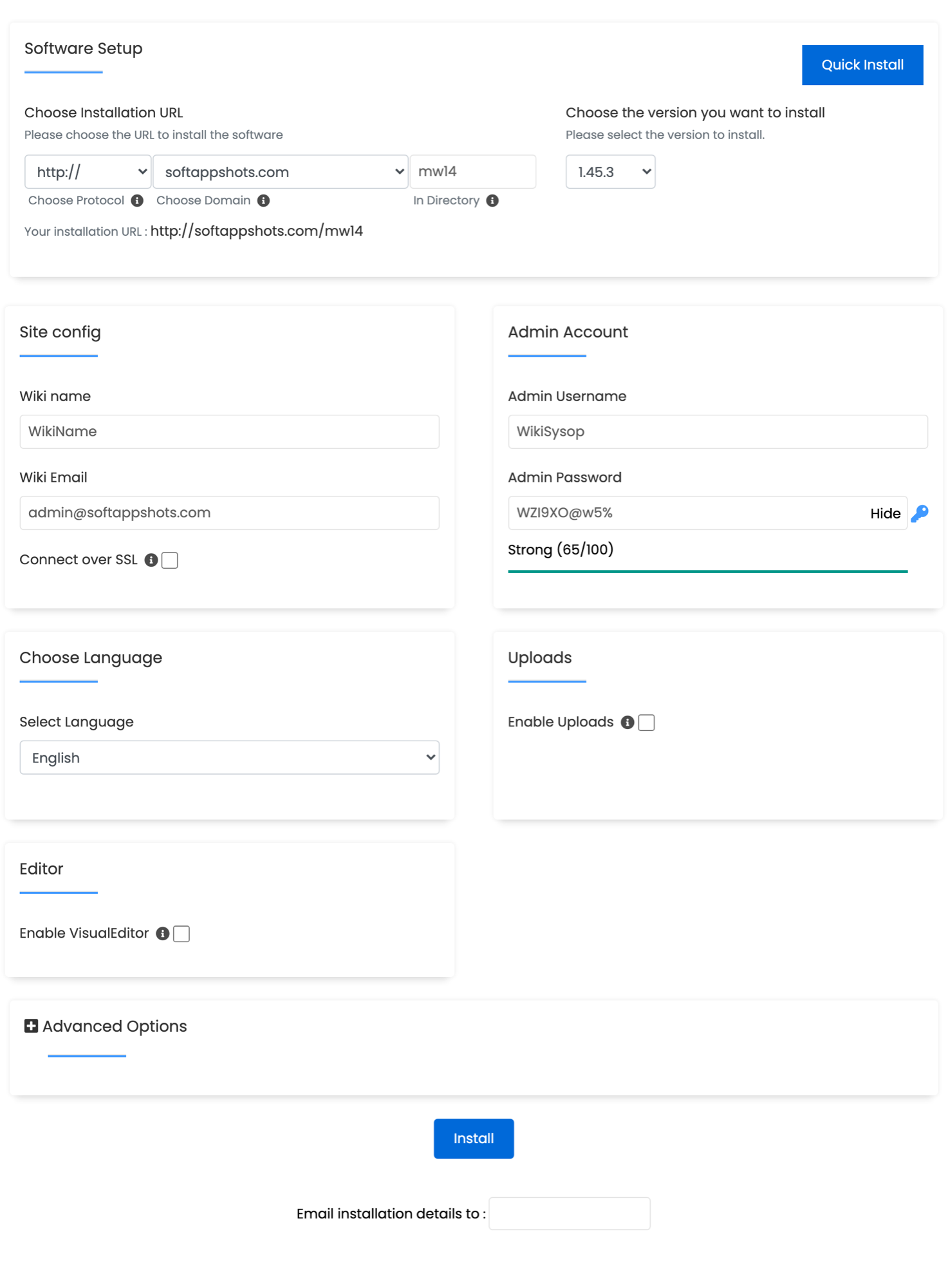 MediaWiki Install Options