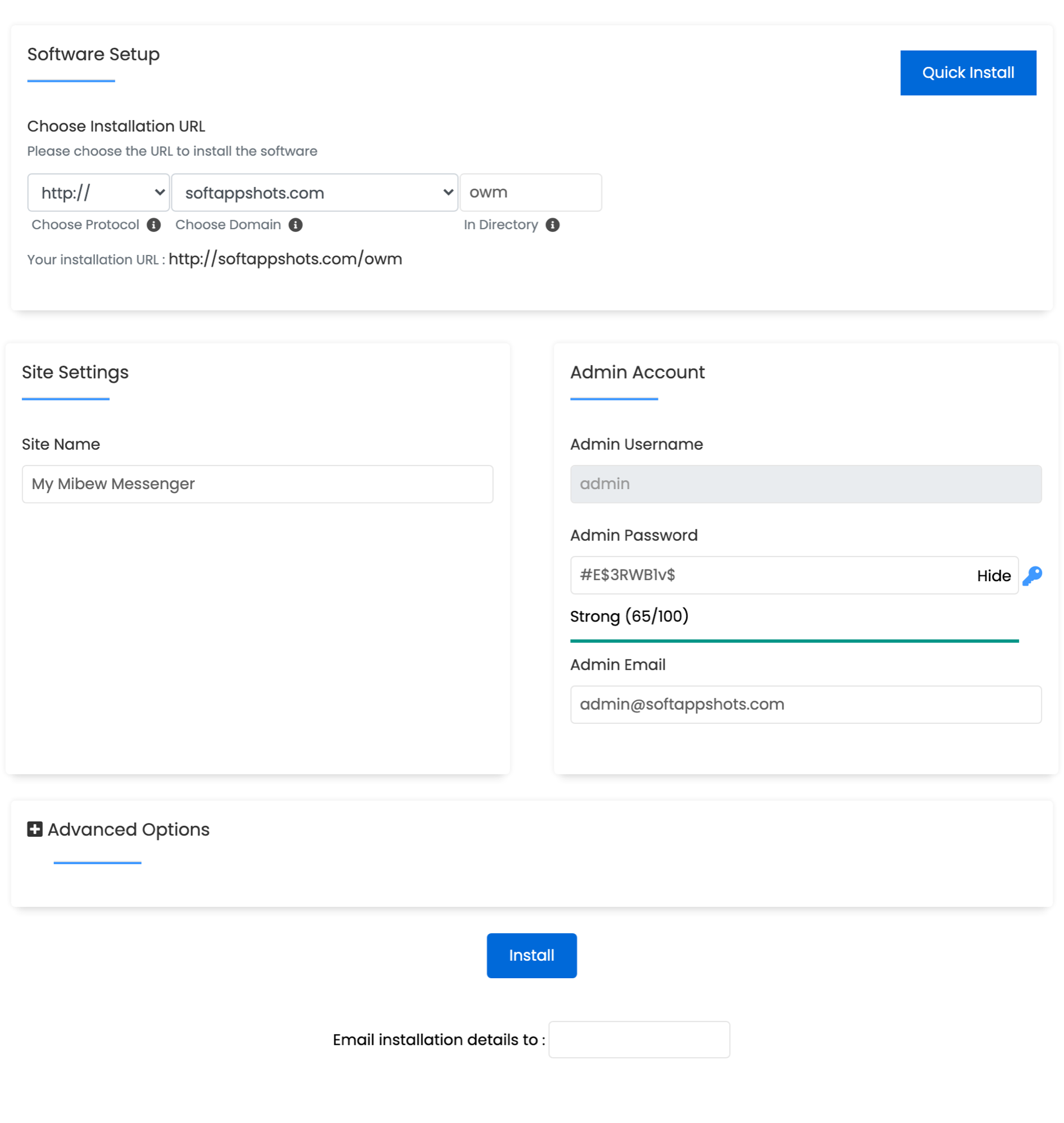 Mibew Messenger Install Options