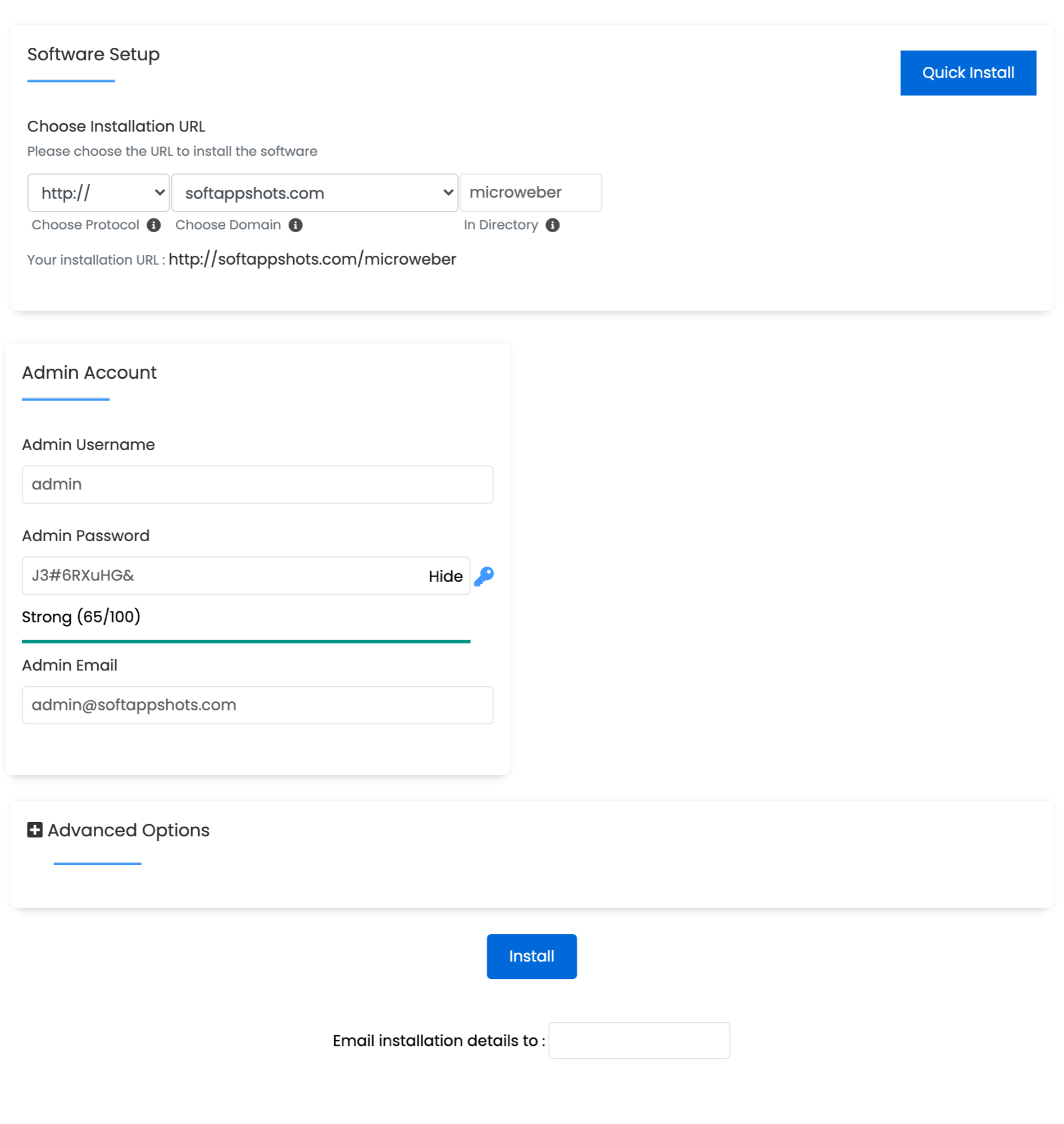 Microweber Install Options