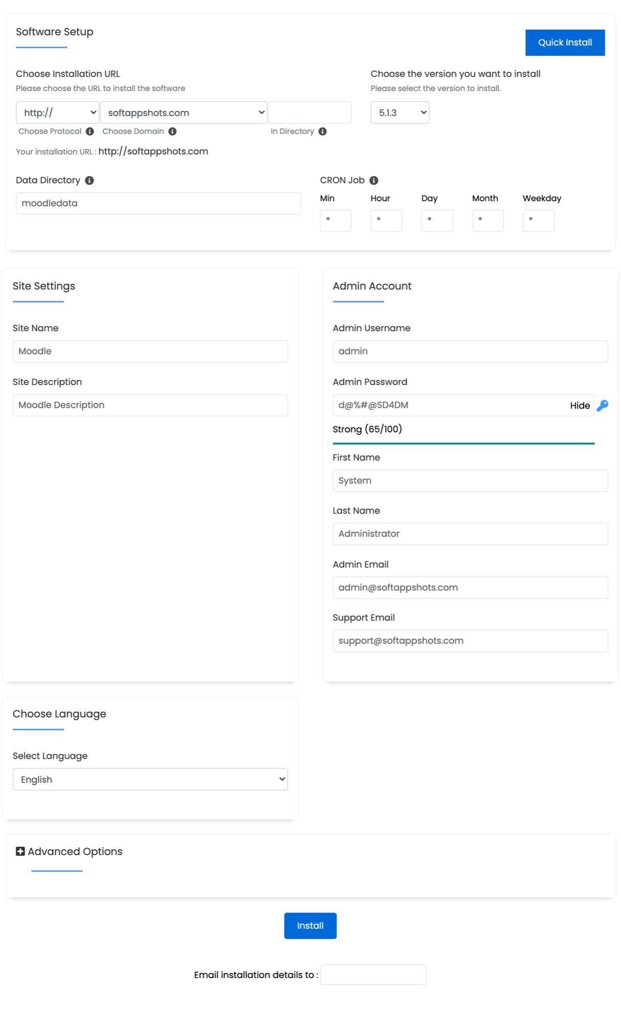 Moodle Install Options
