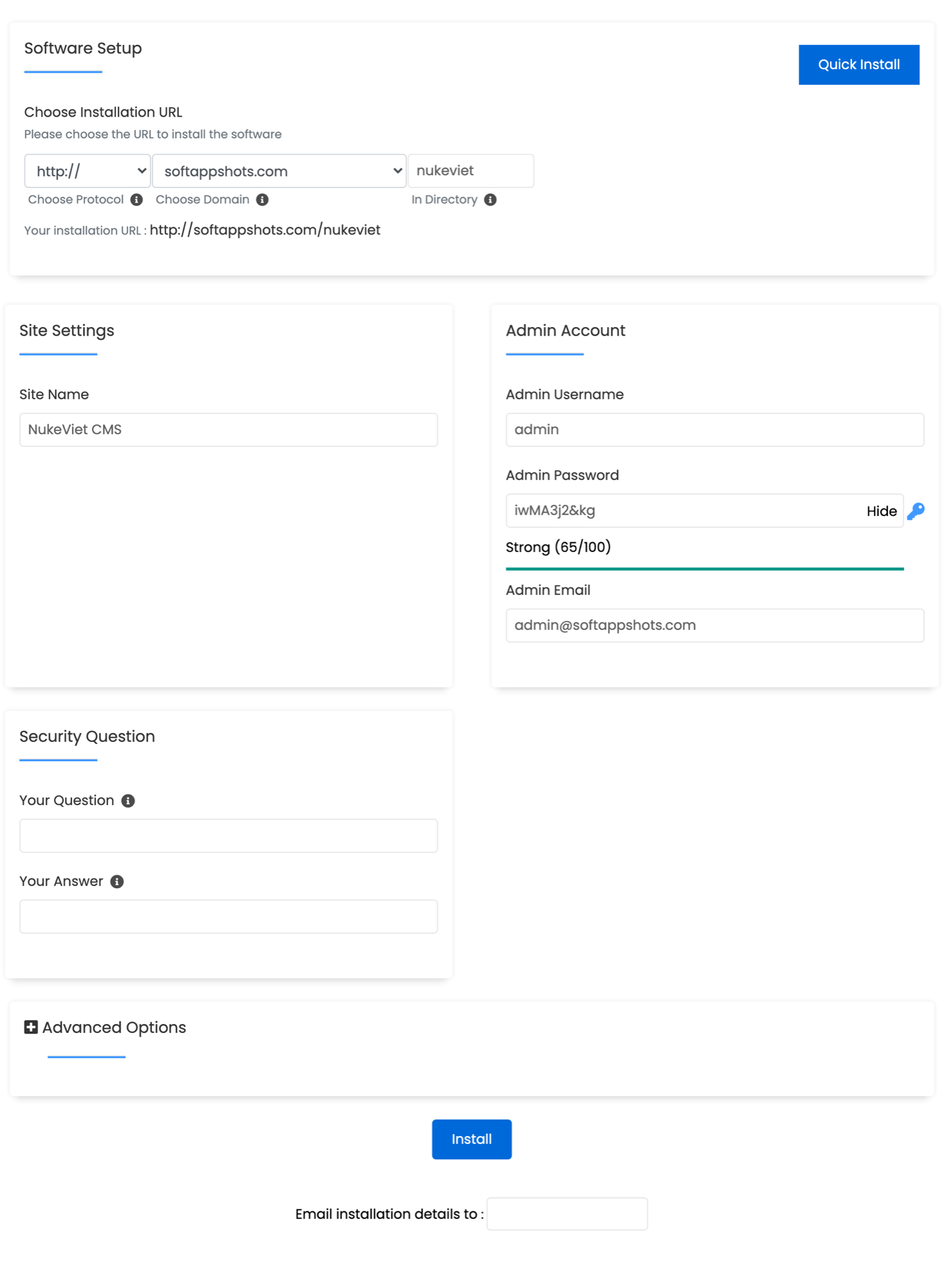 NukeViet CMS Install Options