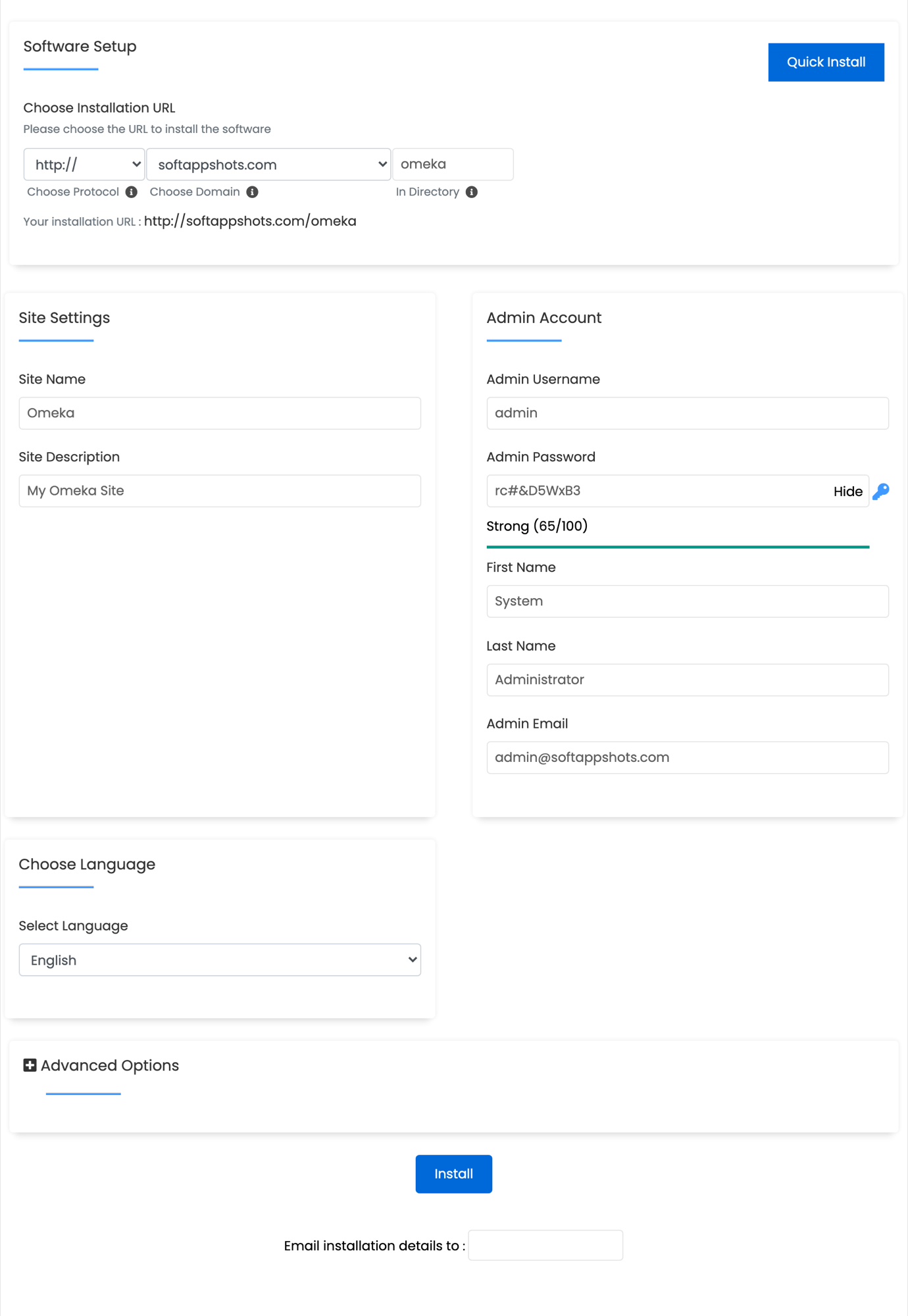 Omeka Install Options