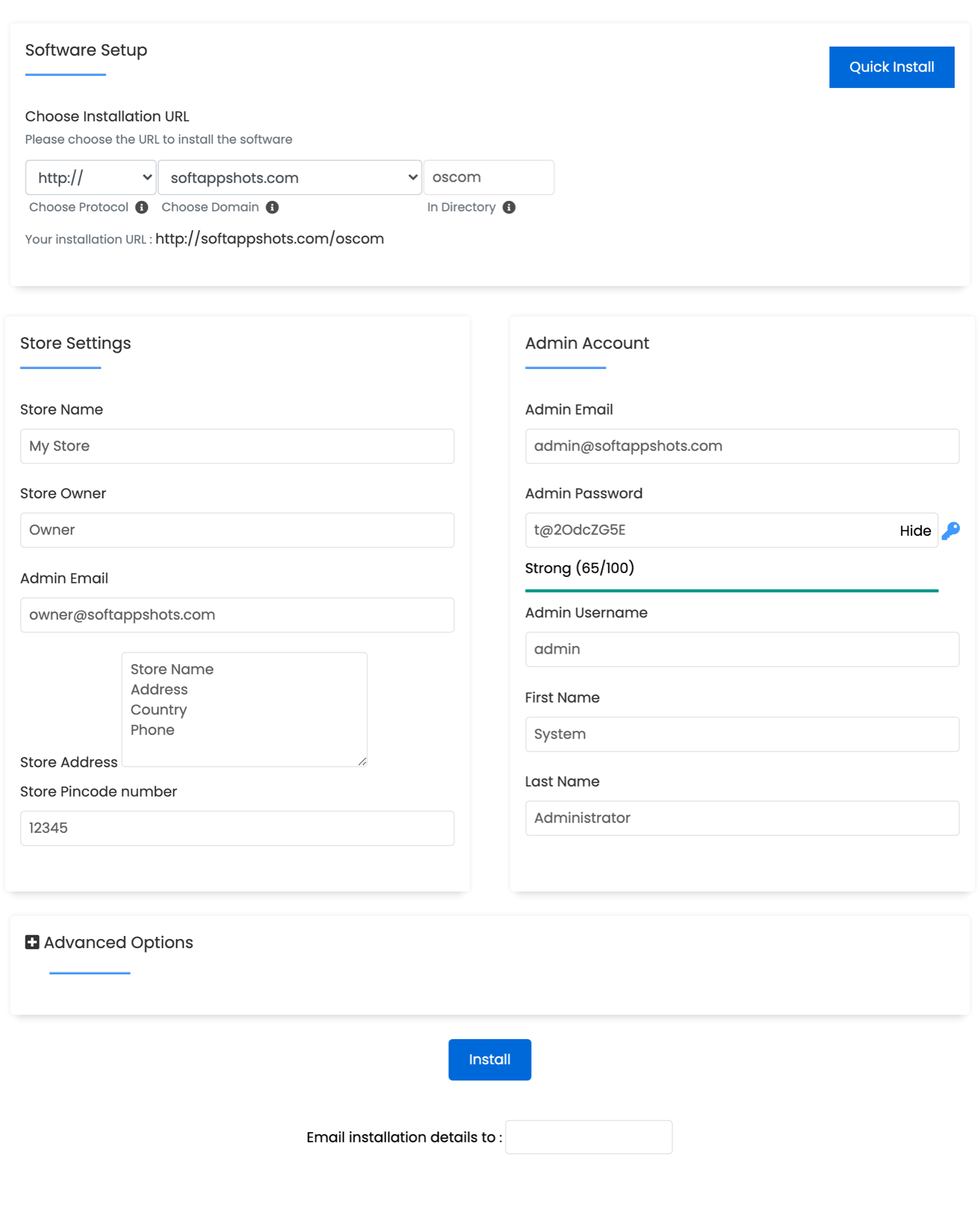 osCommerce Install Options