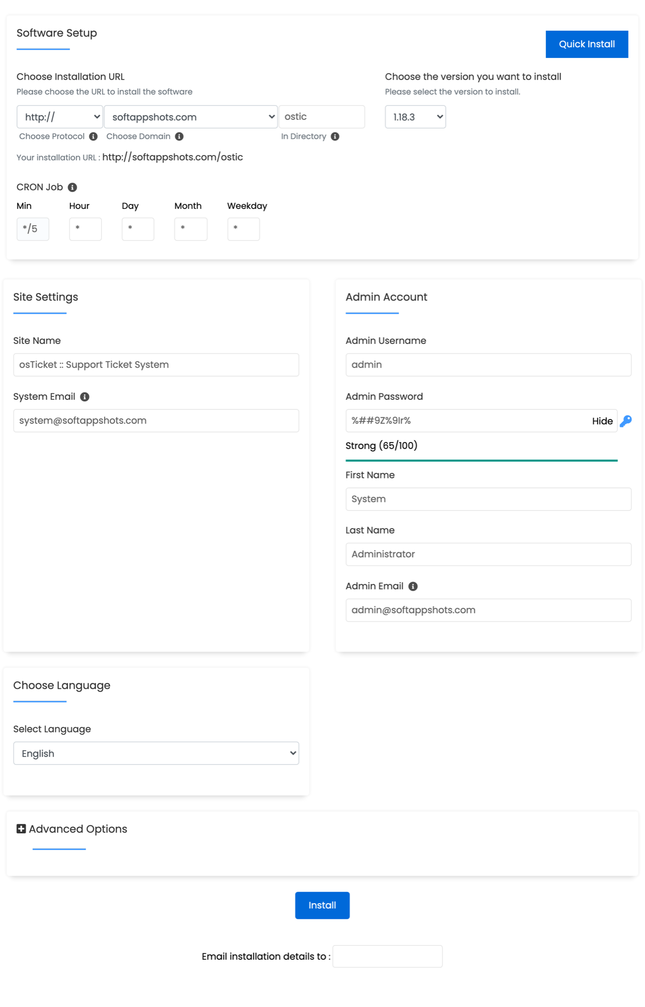 osTicket Install Options