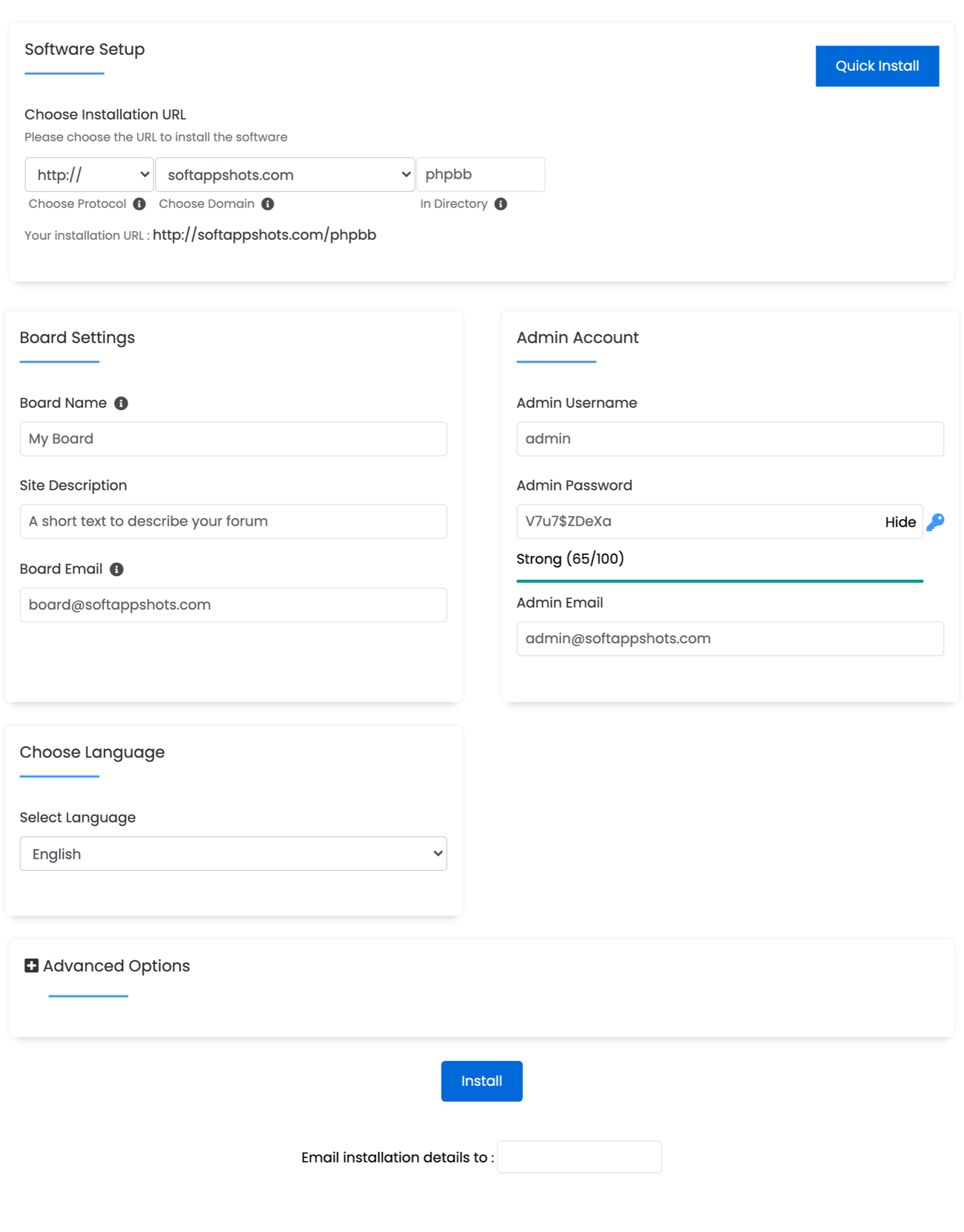 phpBB Install Options