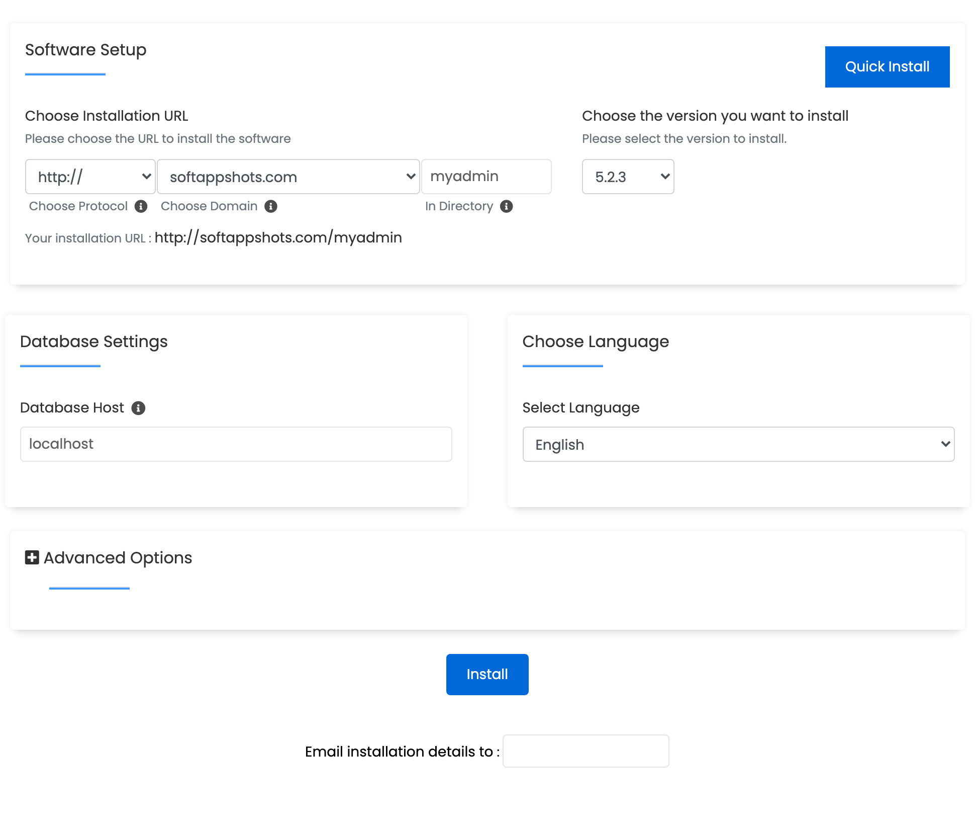 phpMyAdmin Install Options
