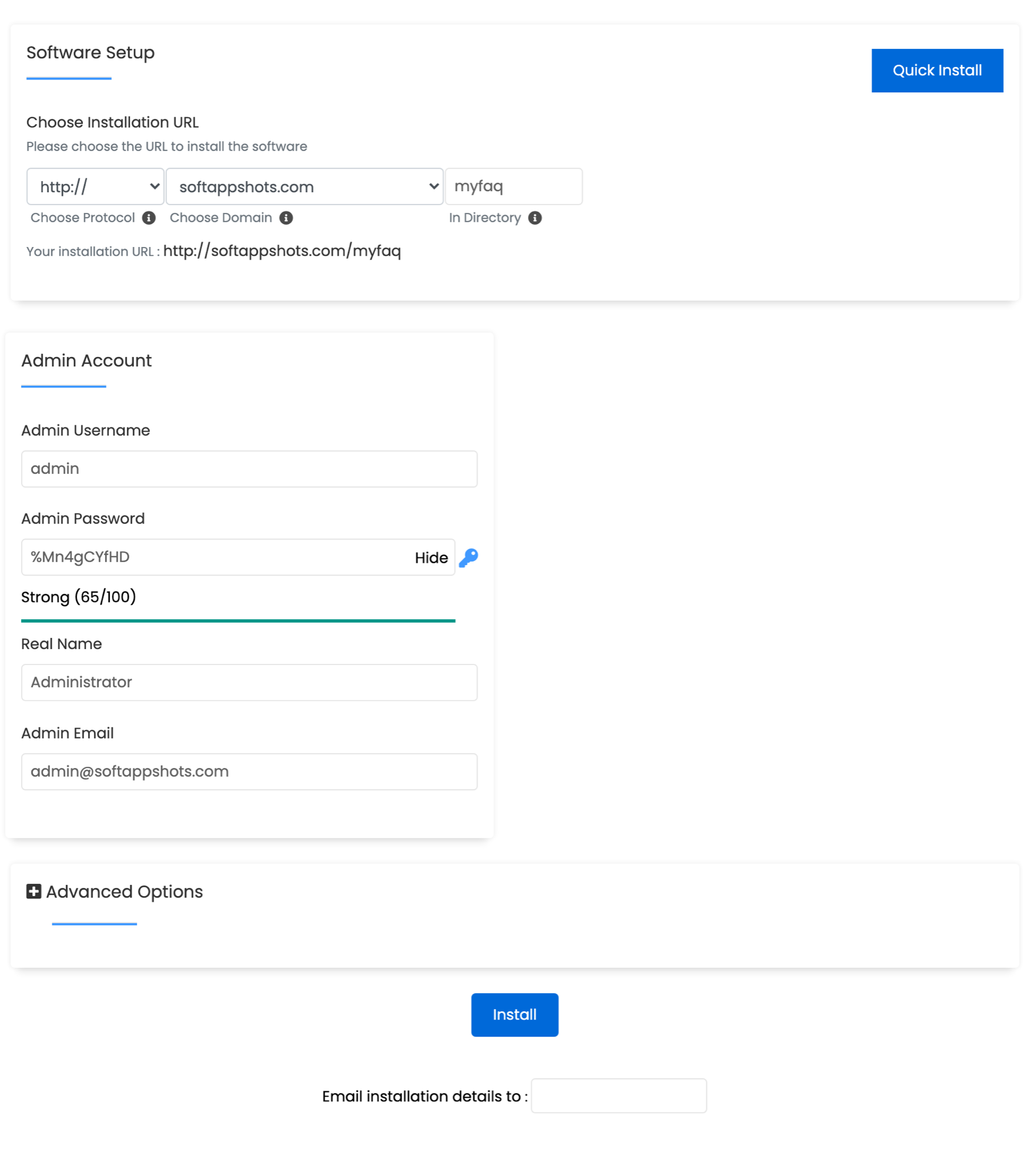 phpMyFAQ Install Options